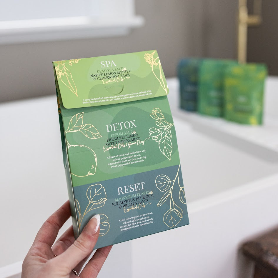 Wild Emery Refreshing Bath Salts Pack of 3 – natural bath salts with essential oils for relaxation and self-care.