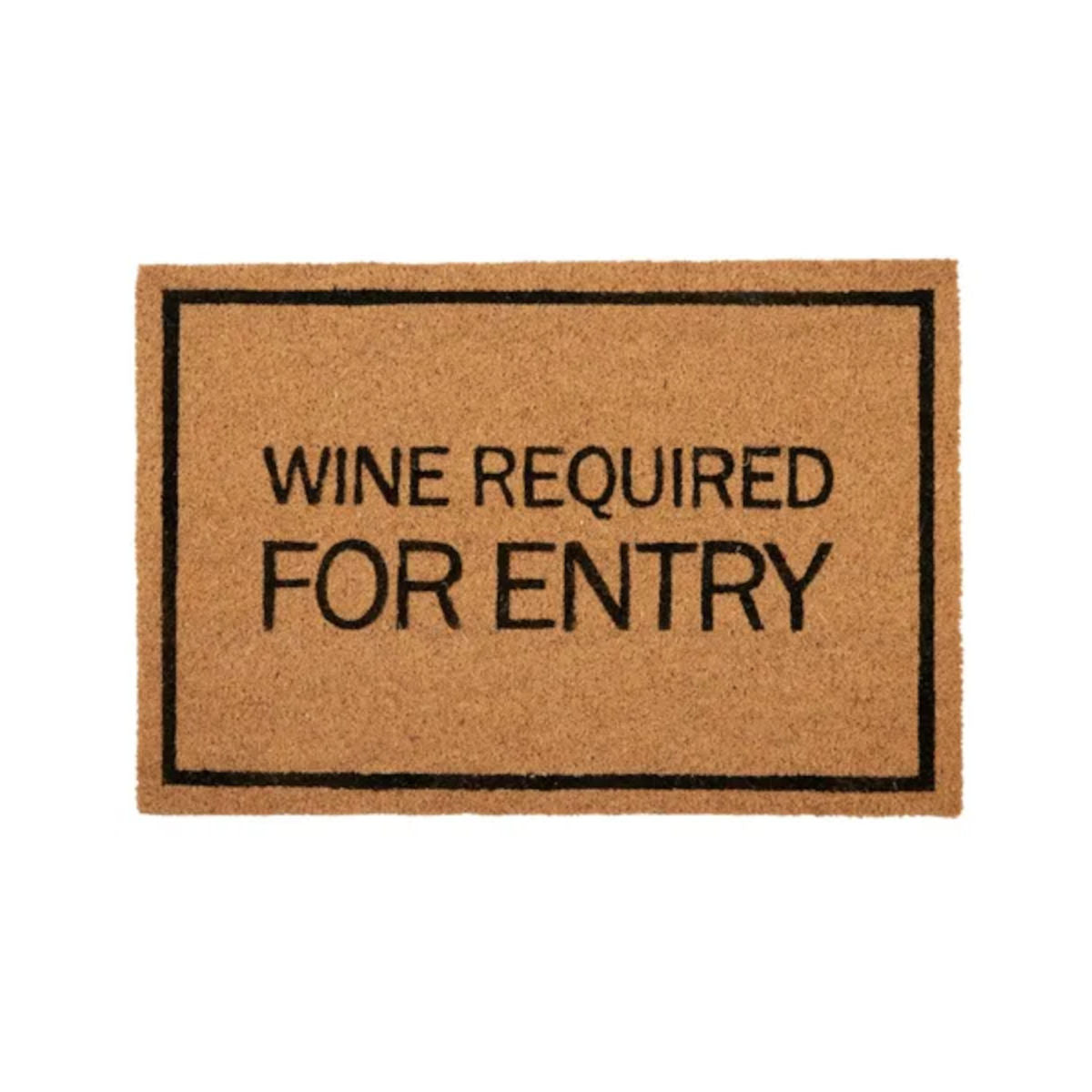 Wine Required Doormat 40x60cm – natural coir doormat with bold black text reading “Wine Required For Entry,” a fun gift for wine lovers.