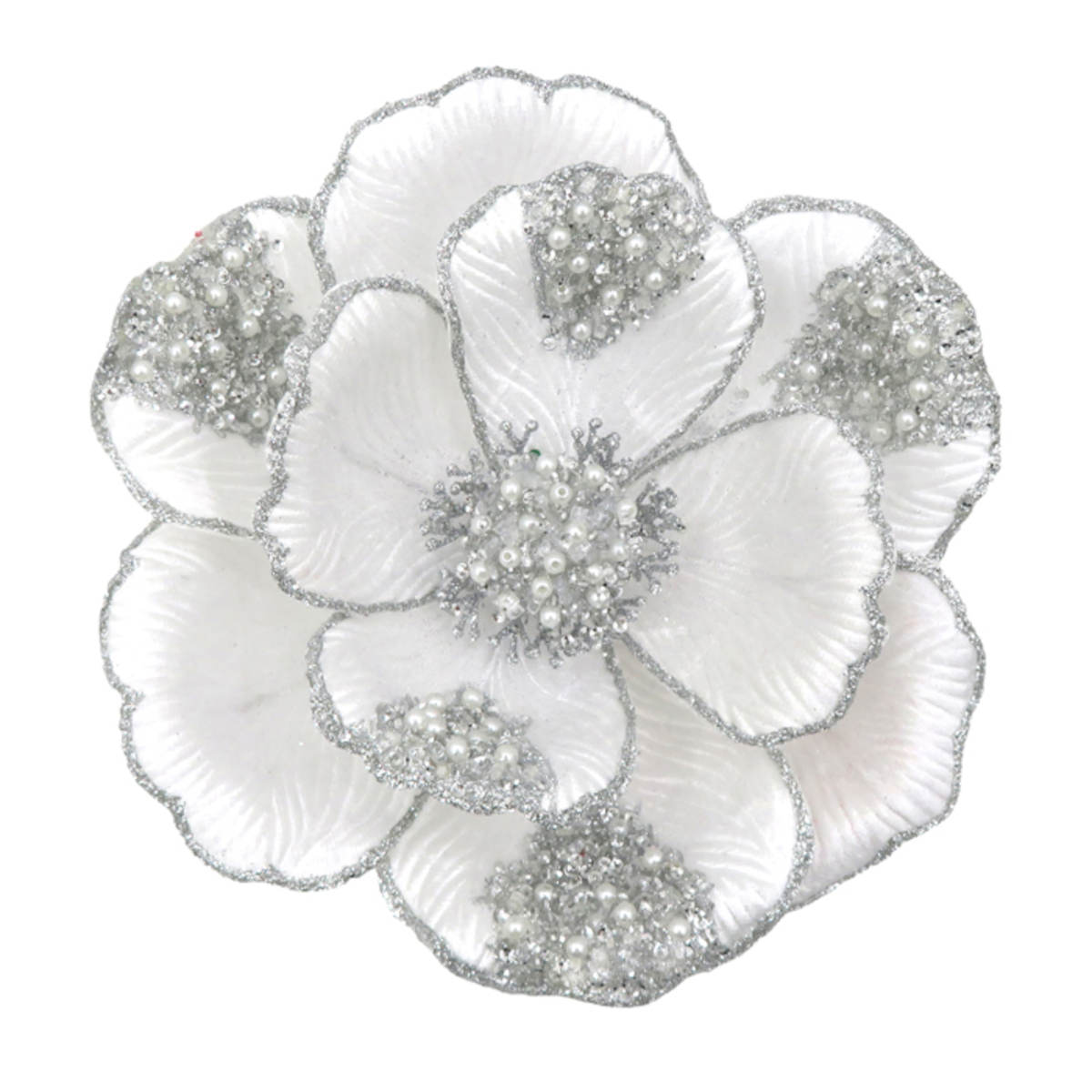Pure Christmas Magnolia Beaded Petal Clip On Silver | Minimax