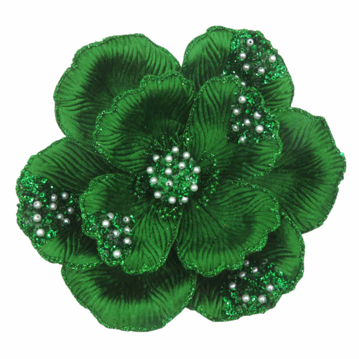 Pure Christmas Magnolia Beaded Petal Clip On Emerald | Minimax