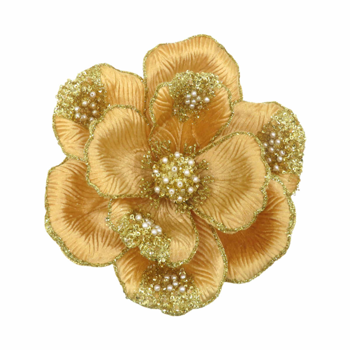 Pure Christmas Magnolia Beaded Petal Clip On Gold | Minimax