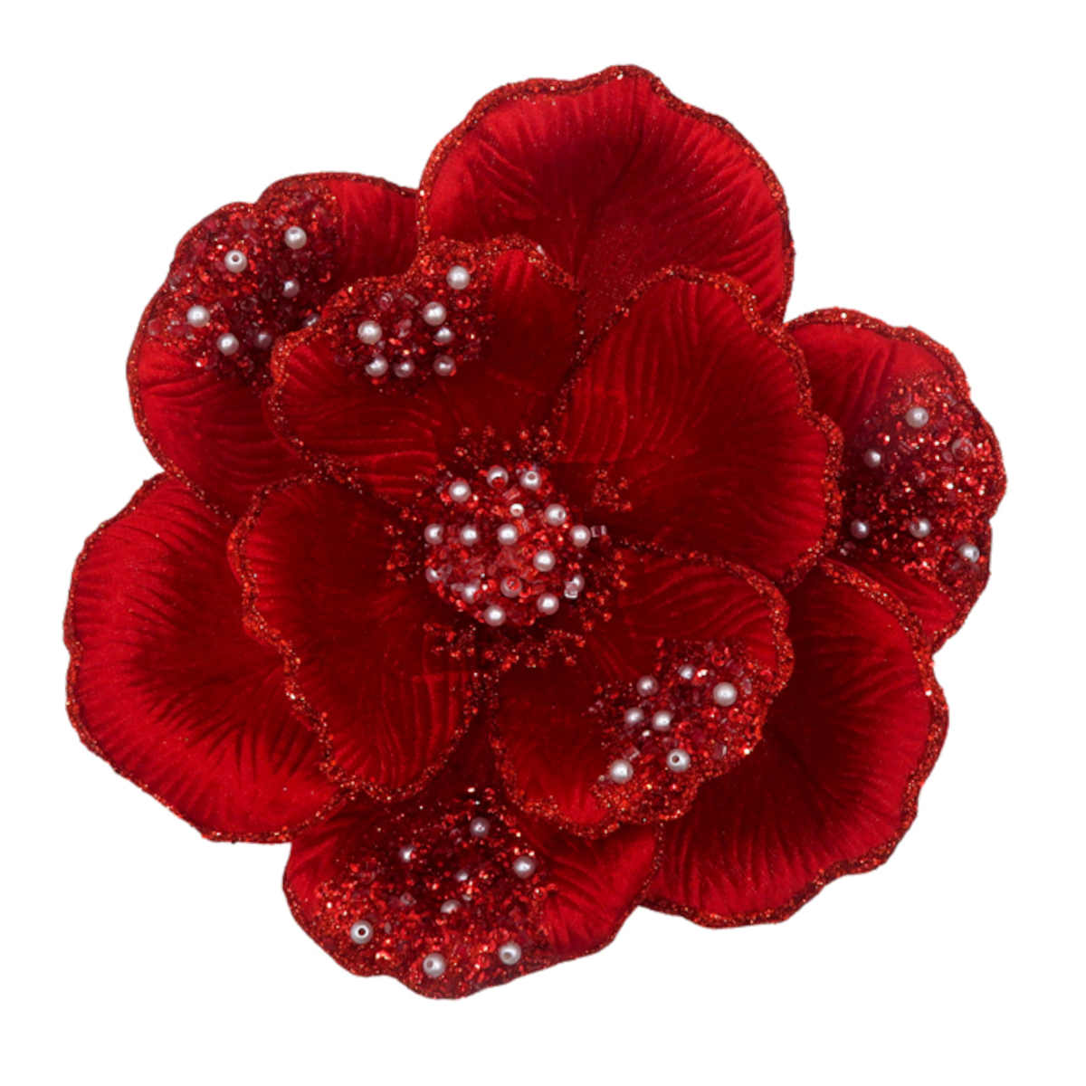 Pure Christmas Magnolia Beaded Petal Clip On Red | Minimax