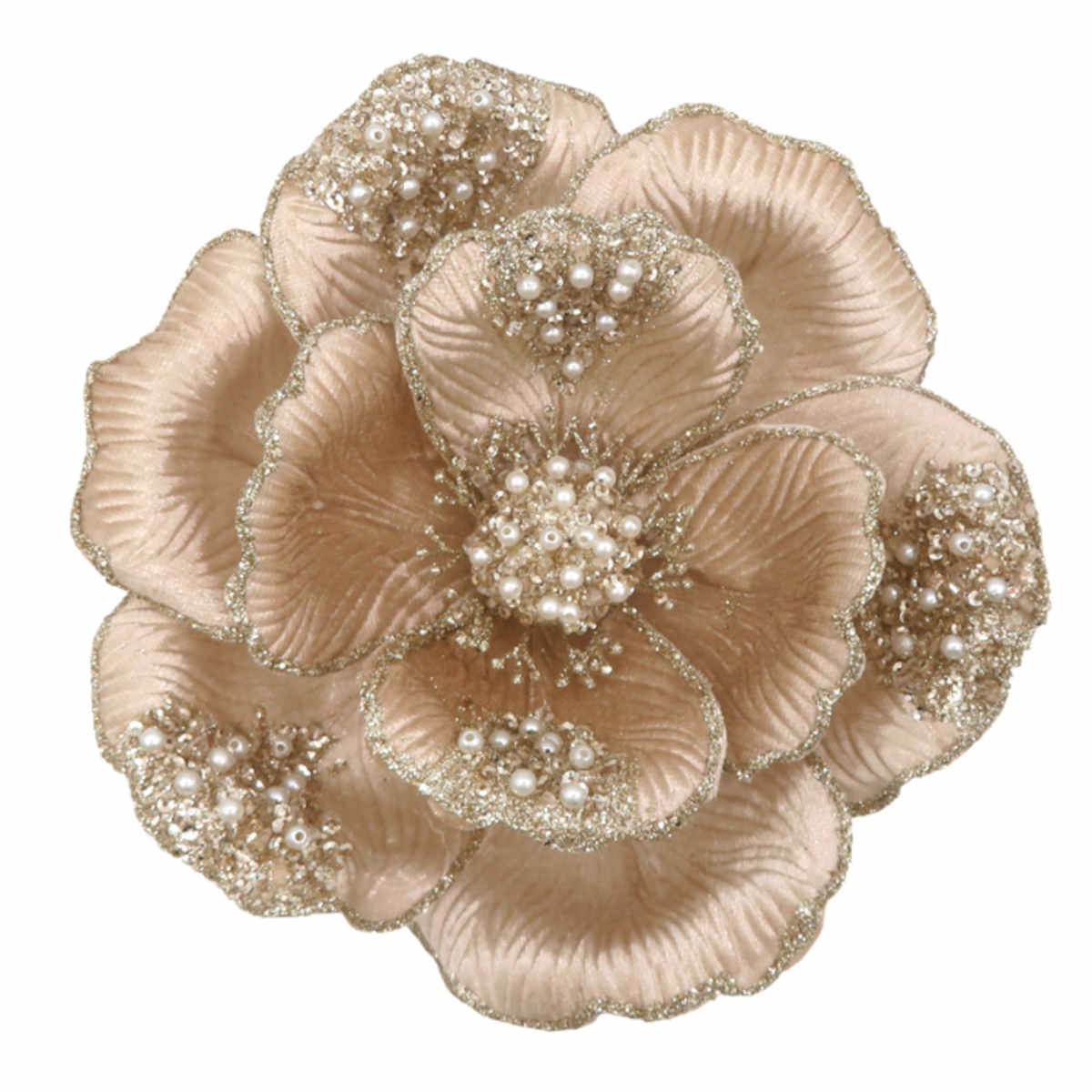 Pure Christmas Magnolia Beaded Petal Clip On Champagne | Minimax