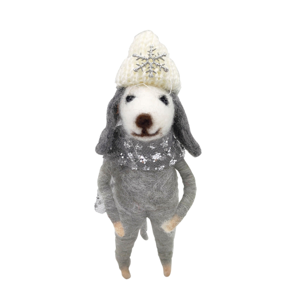 Pure Christmas Felt Dog In Hat Dec White/Silver | Minimax