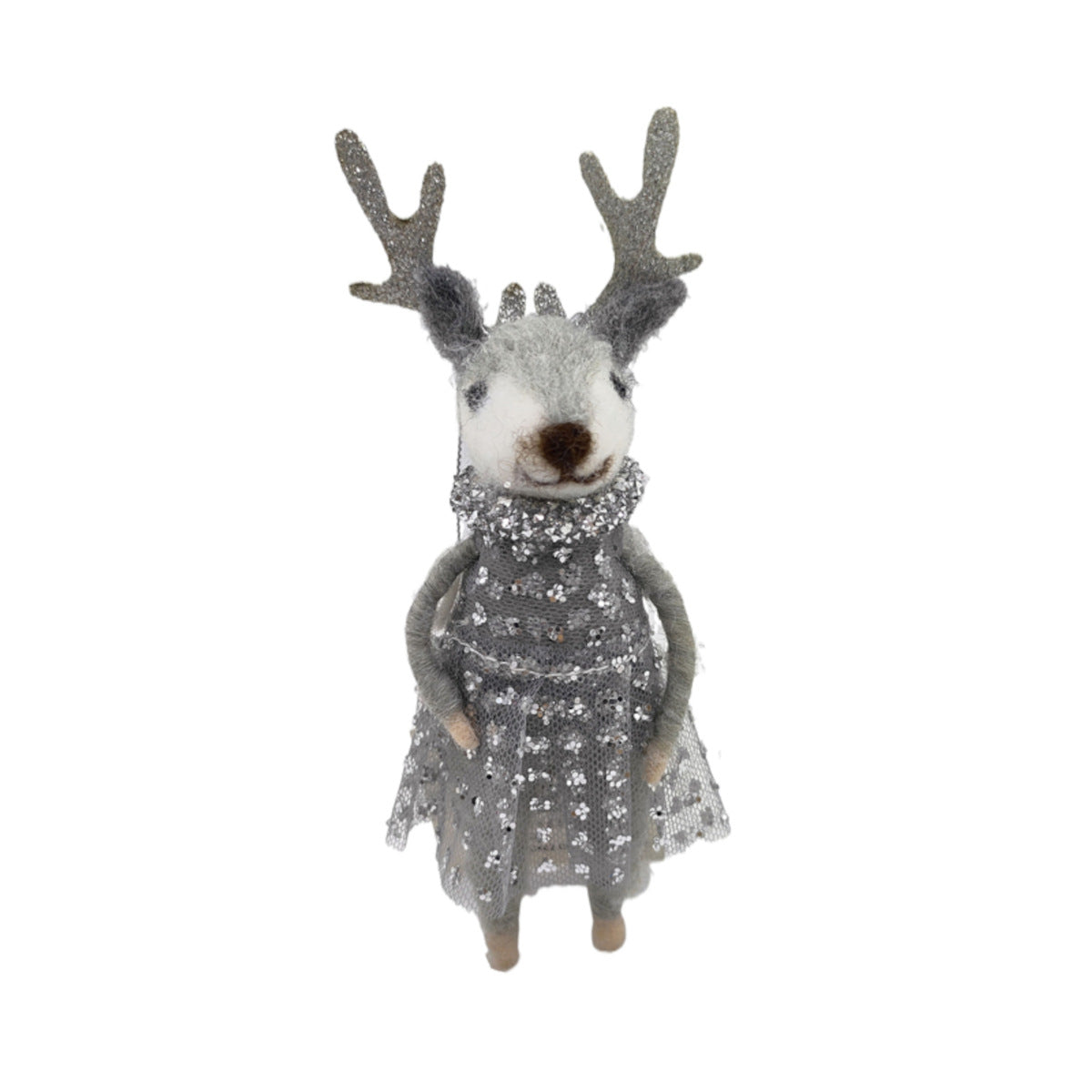 Pure Christmas Felt Deer Polkadot Dress White/Silver | Minimax