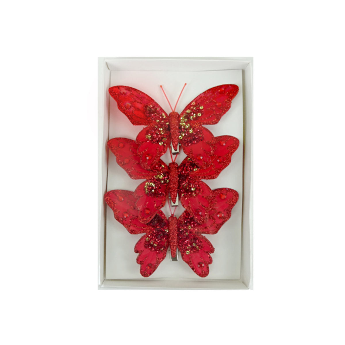 Pure Christmas Feather Butterfly Red/Gold (Pack of 3) | Minimax