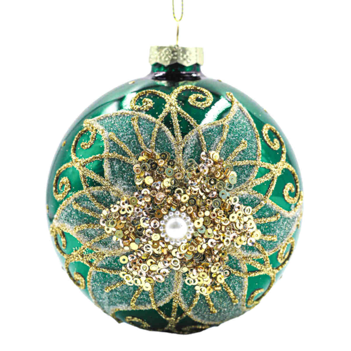 Pure Christmas Glass Bauble Poinsettia Emerald 10cm | Minimax