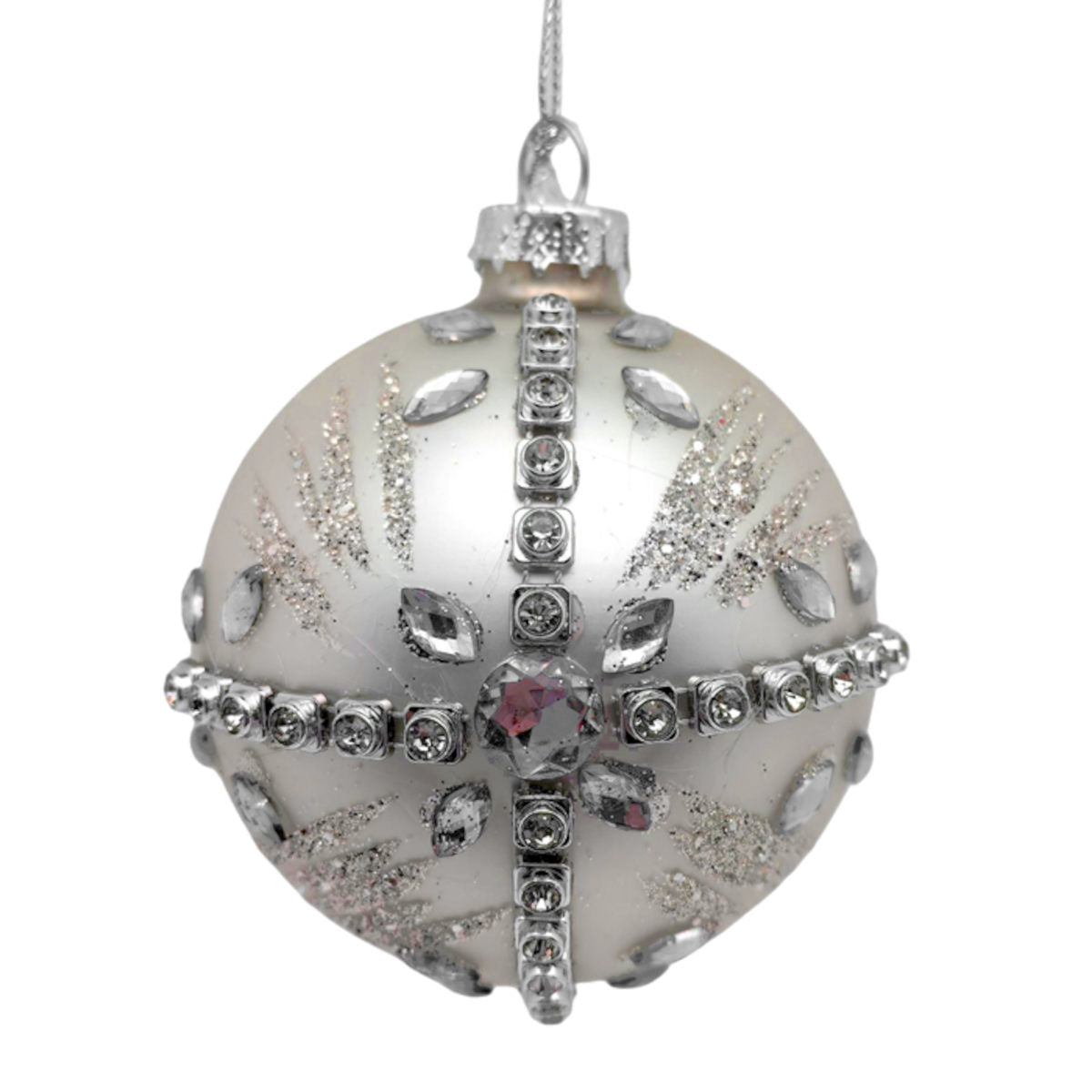 Pure Christmas Glass Bauble With Diamonte Cross White 8cm | Minimax