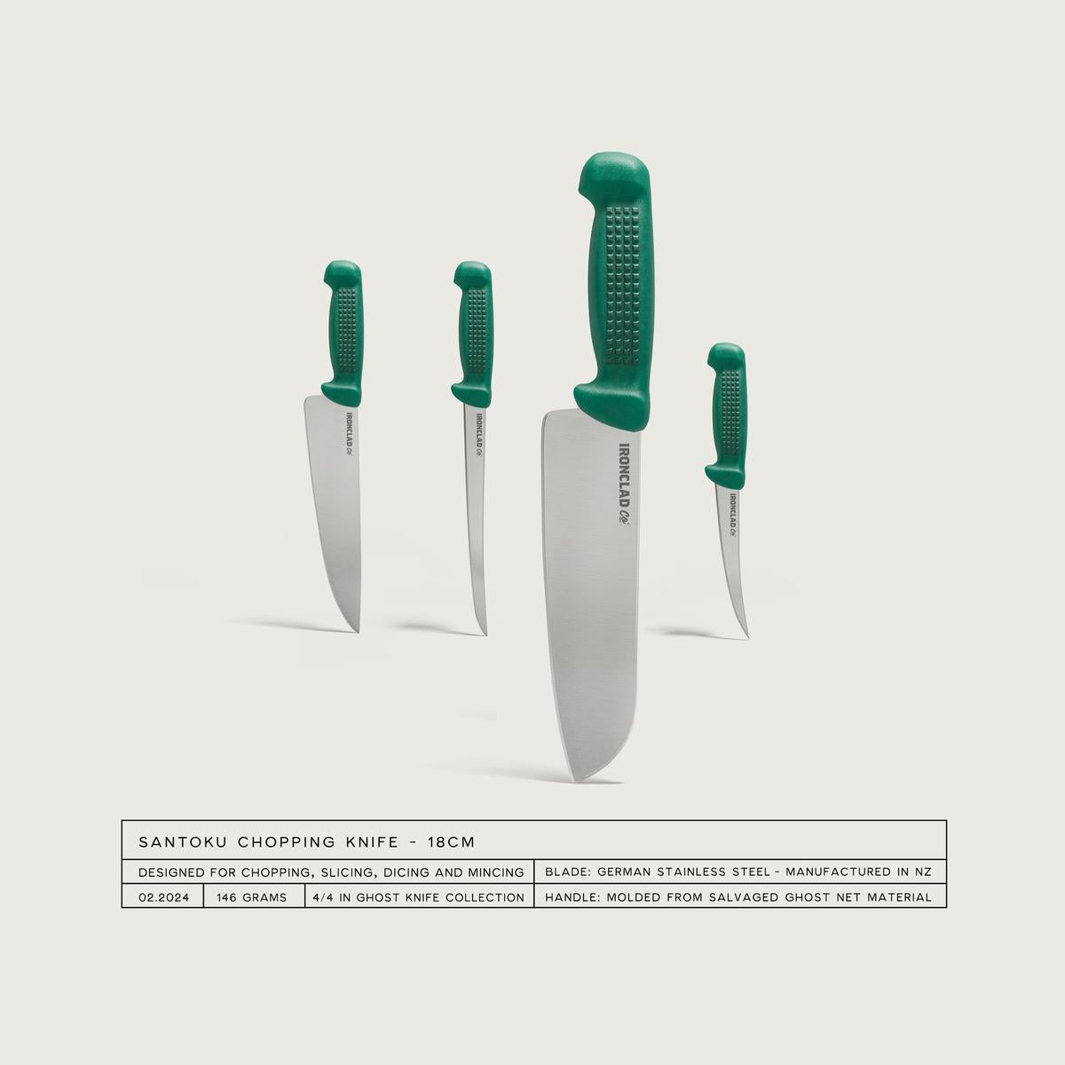 The Santoku Ghost Knife. Salvaged Ghost Net 18cm Santoku Knife