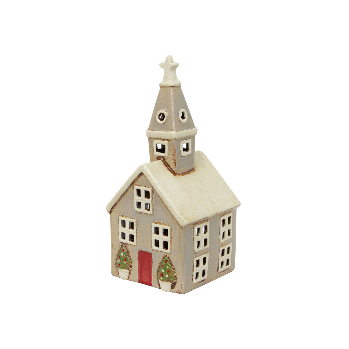 French Country Tea Light Church with Trees 15x14x30H | Minimax