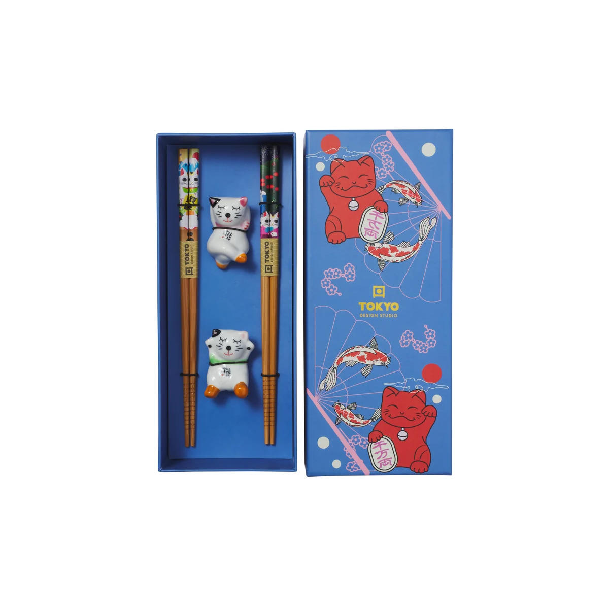 Tokyo Design Lucky Cat Chopstick with Rest 4 Pieces Set