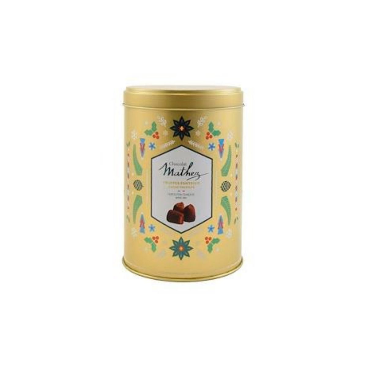 Mathez French Cocoa Truffles Christmas Tin Gold 500g