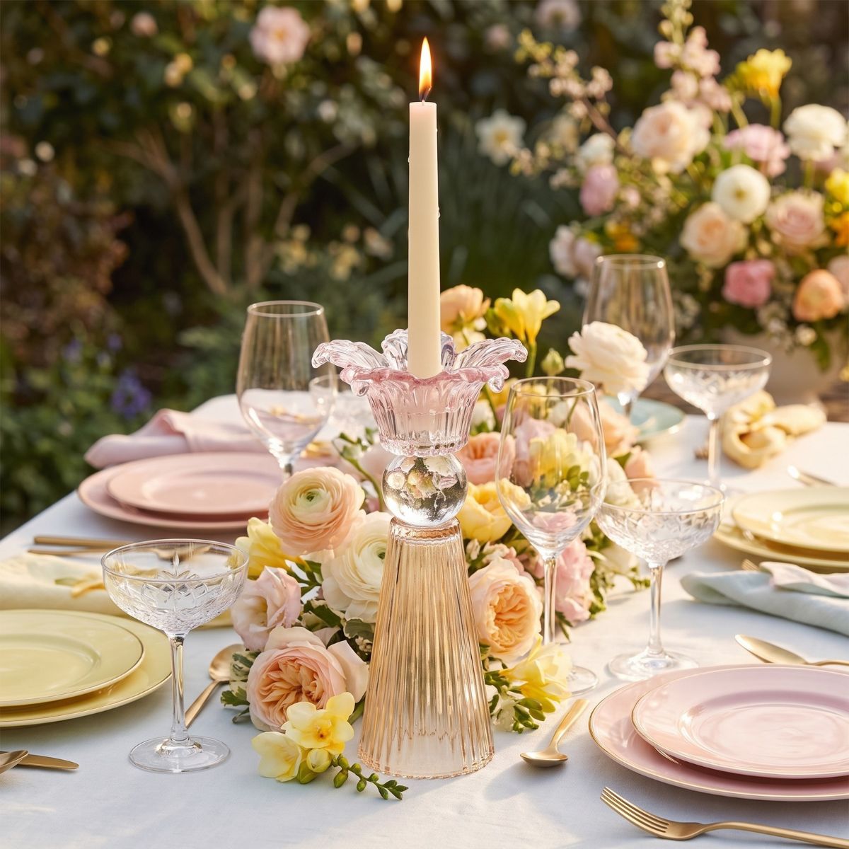 Swing Gifts Myrtle Floral Candle Holder Yellow Pink 24cm