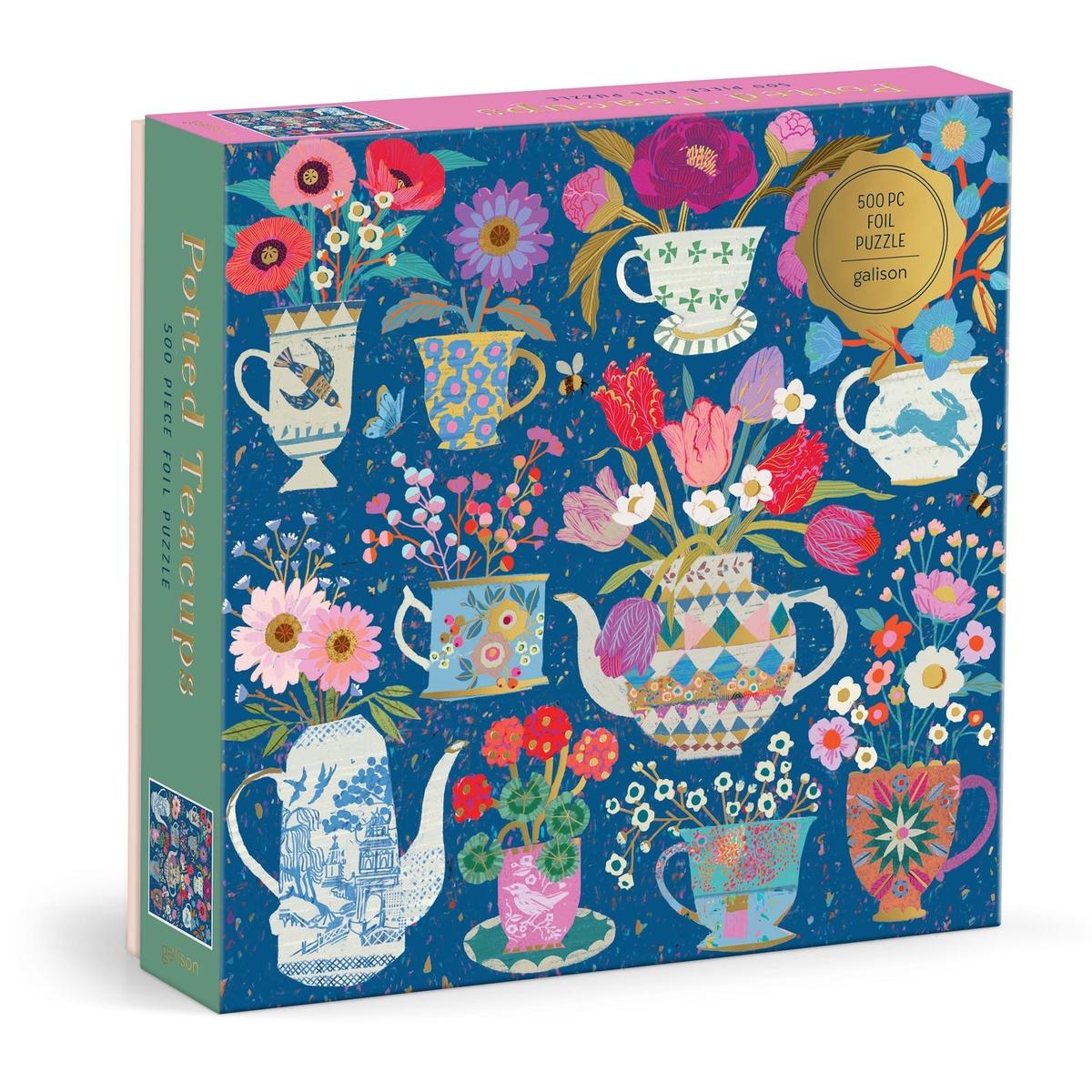 Galison Victoria Ball Potted Teacups Foil Puzzle 500 Piece | Minimax
