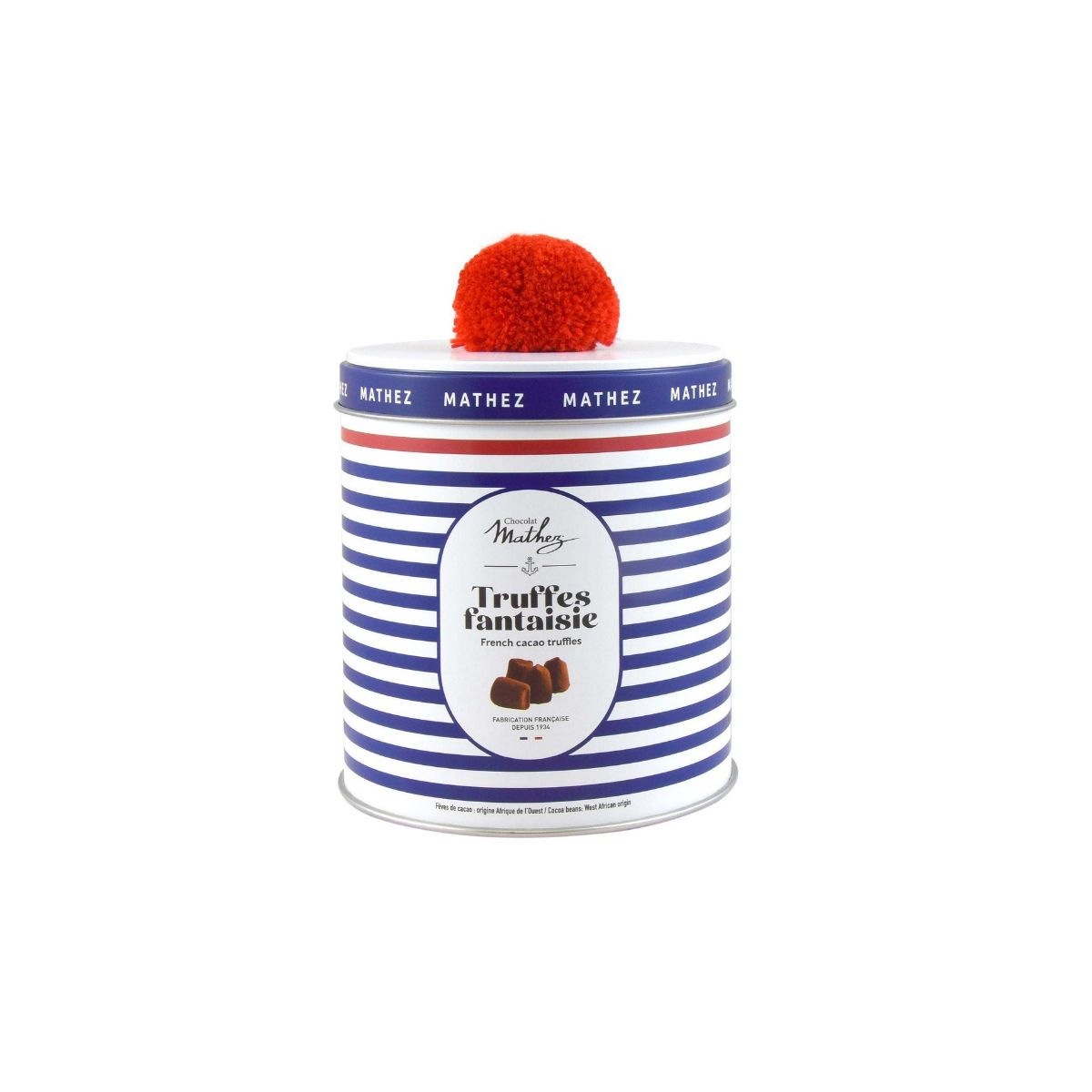 Mathez French Cocoa Truffles Red Pompom Tin Navy 250g