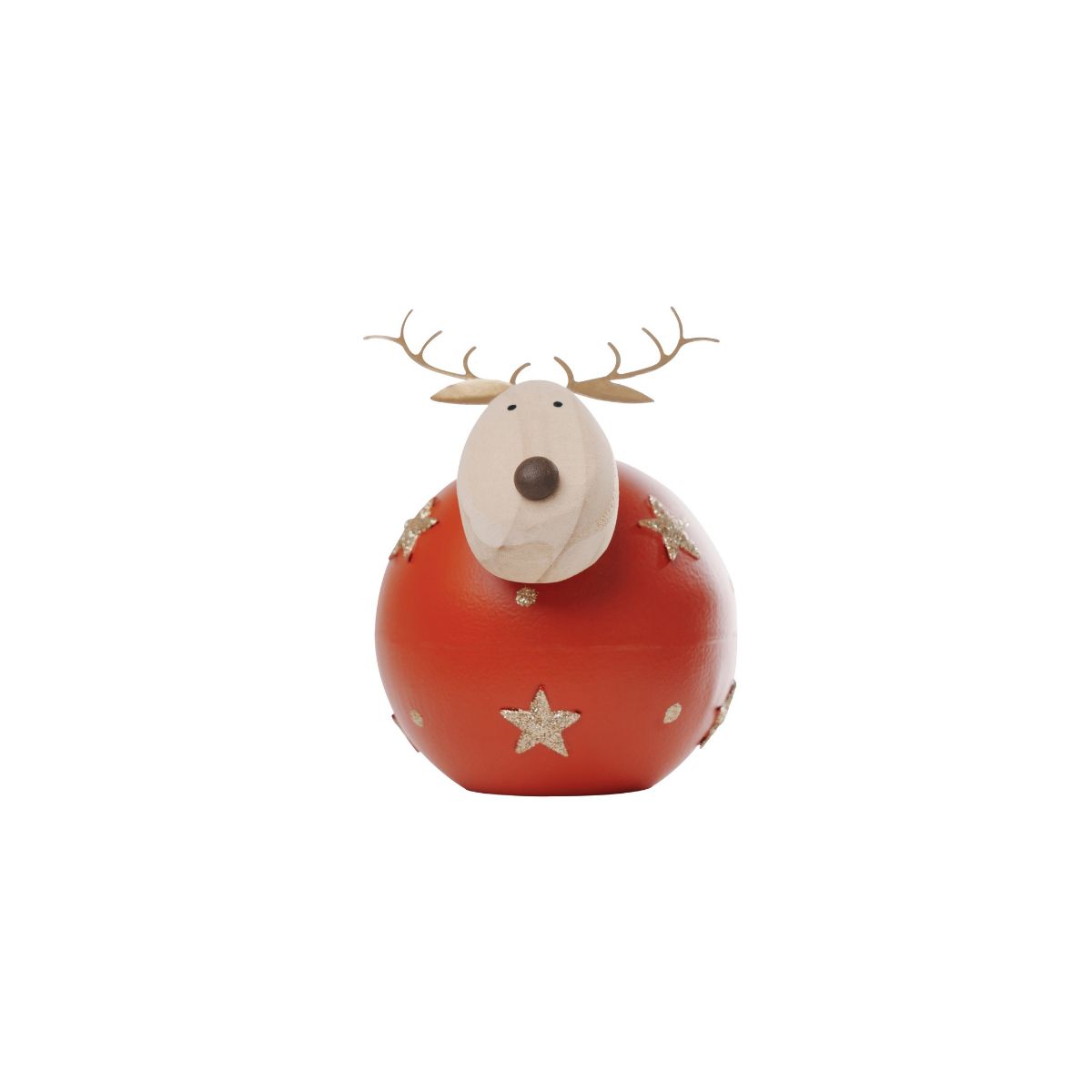 Noel Round Reindeer With Stars Red Gold 12cm