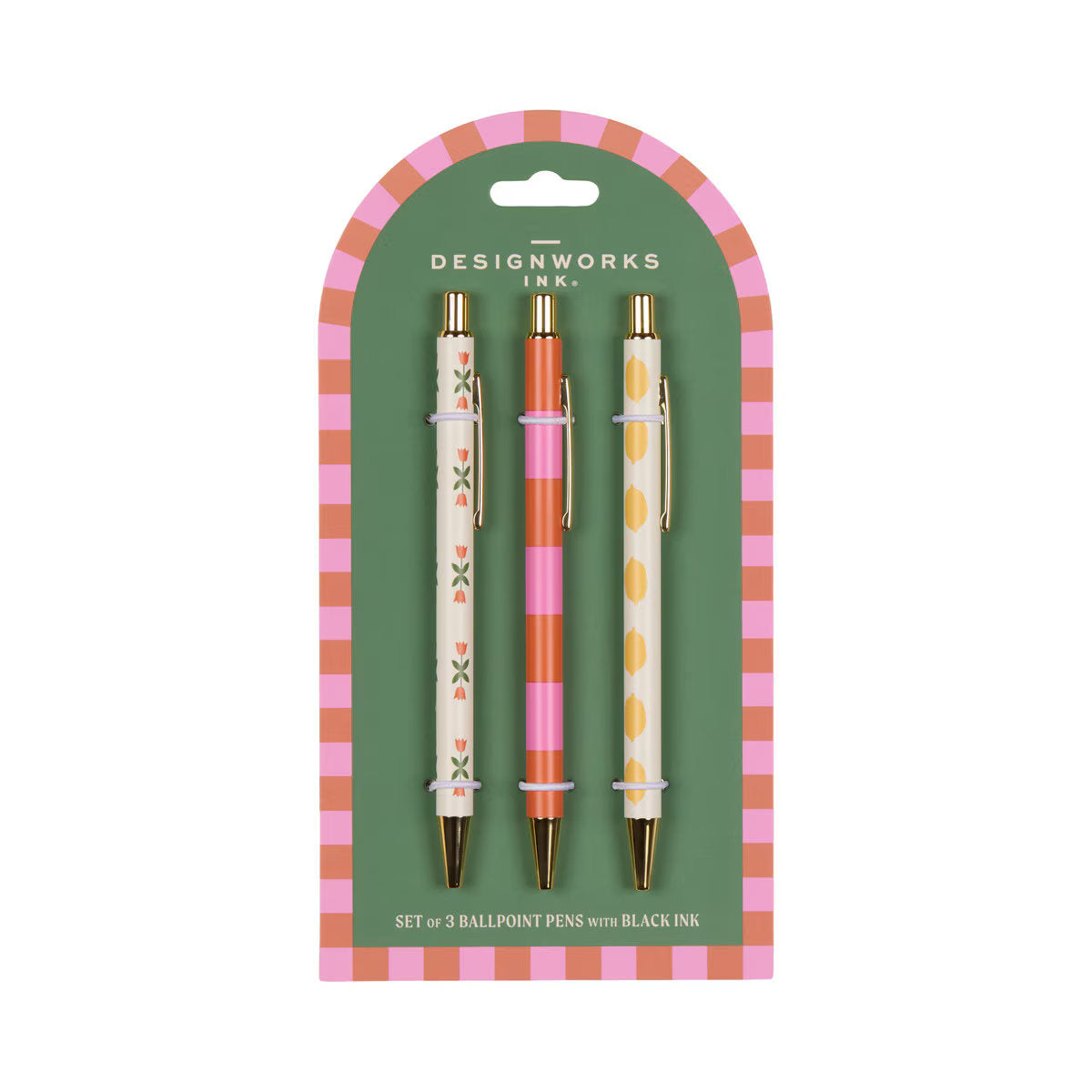Designworks Ink Flower Stripe Lemon Pen Set of 3 | Minimax