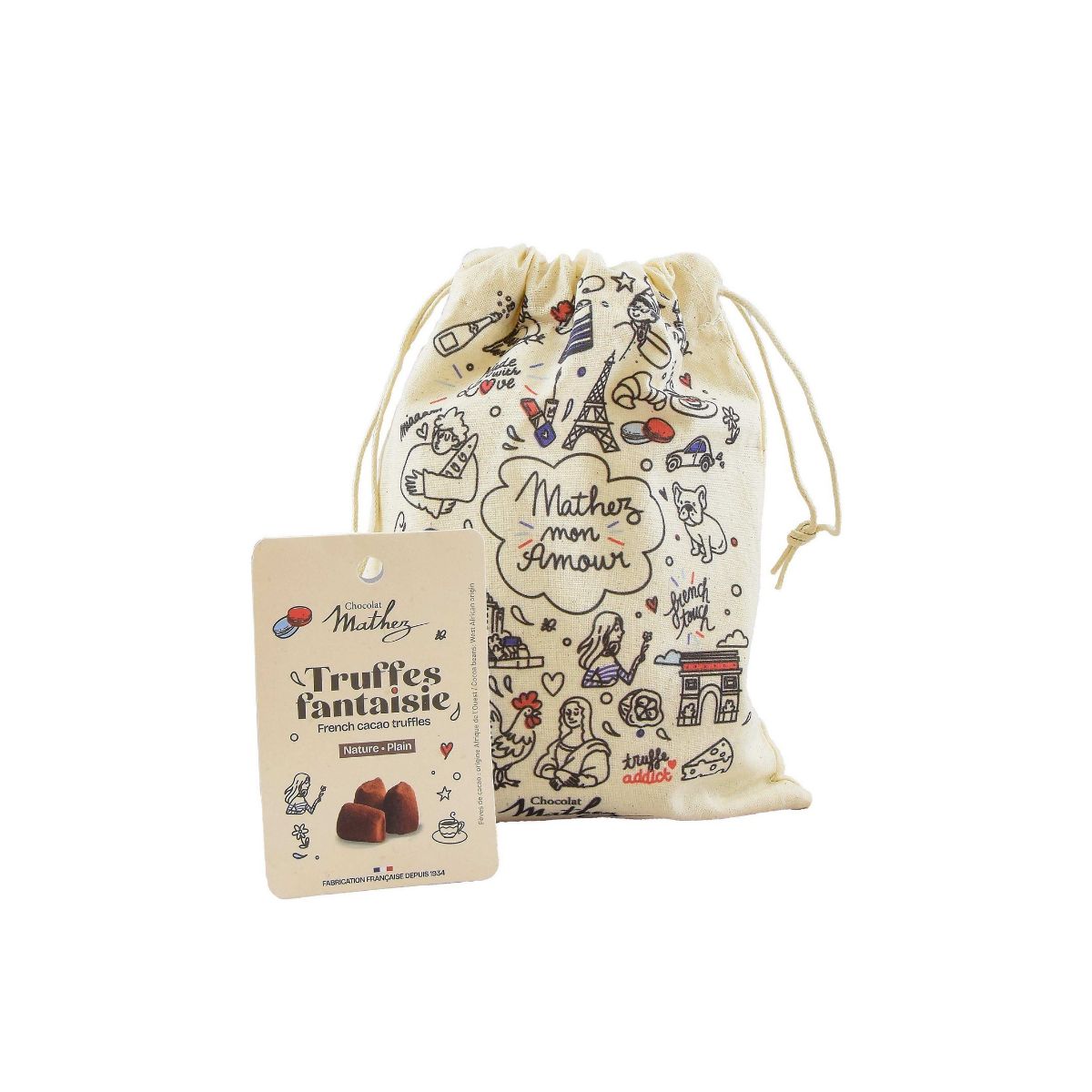 Mathez French Cocoa Truffles Printed Cotton Bag 200g