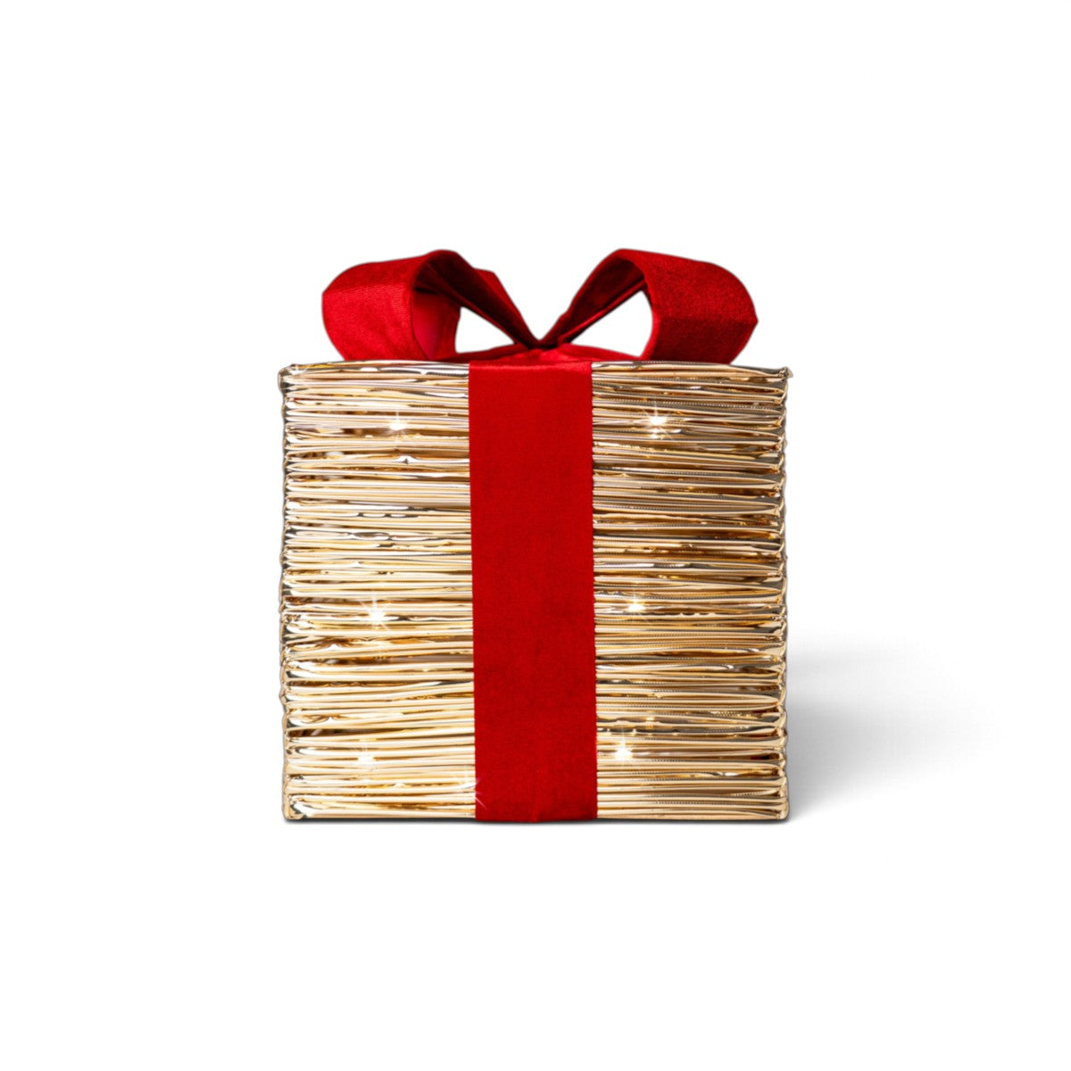 Noel LED Bow Gift Box Gold/Red 25 Lights 20cm