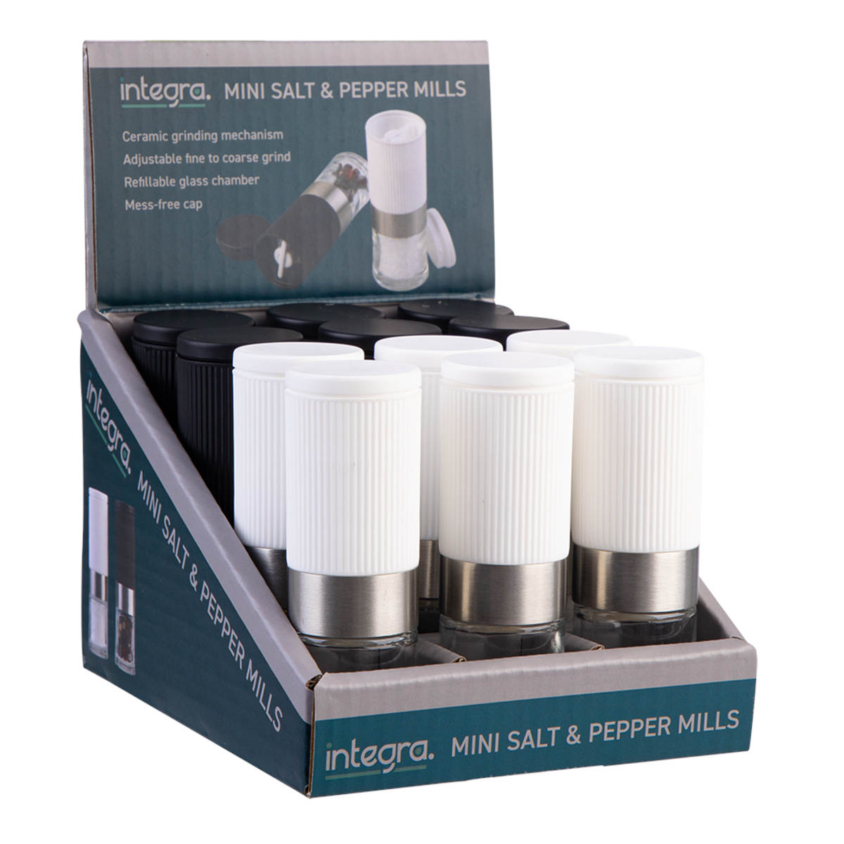 Integra Mini Upside-Down Salt & Pepper Mill Black & White