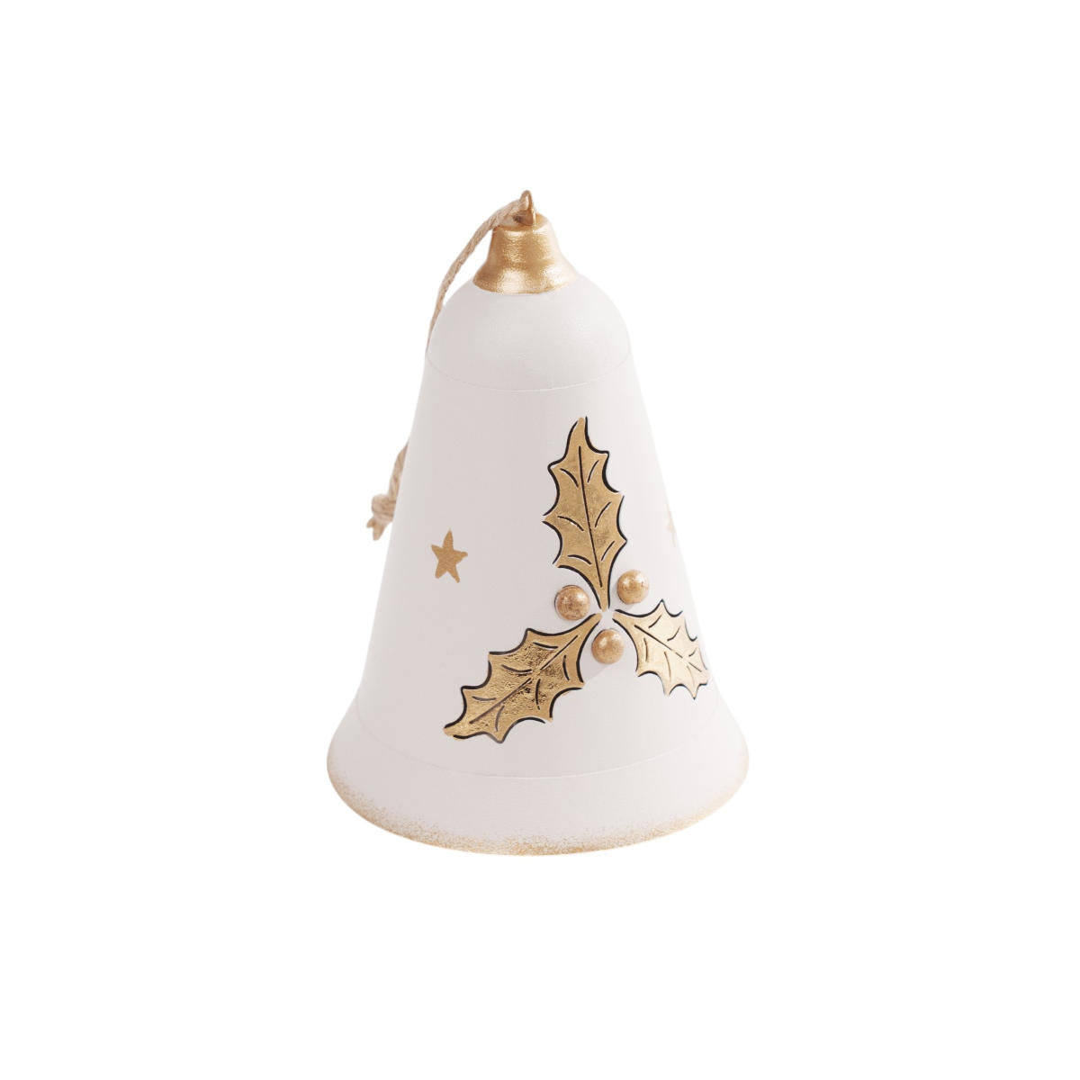 Noel Holly Hang Bell Christmas Decoration White/Gold 11cm
