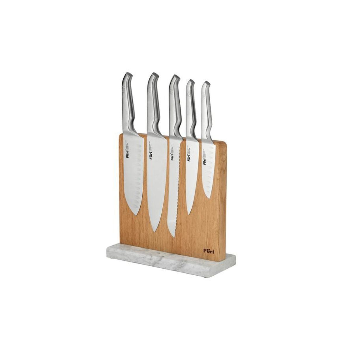 Furi Magnetic Marble Knife Block White Oak Set of 6