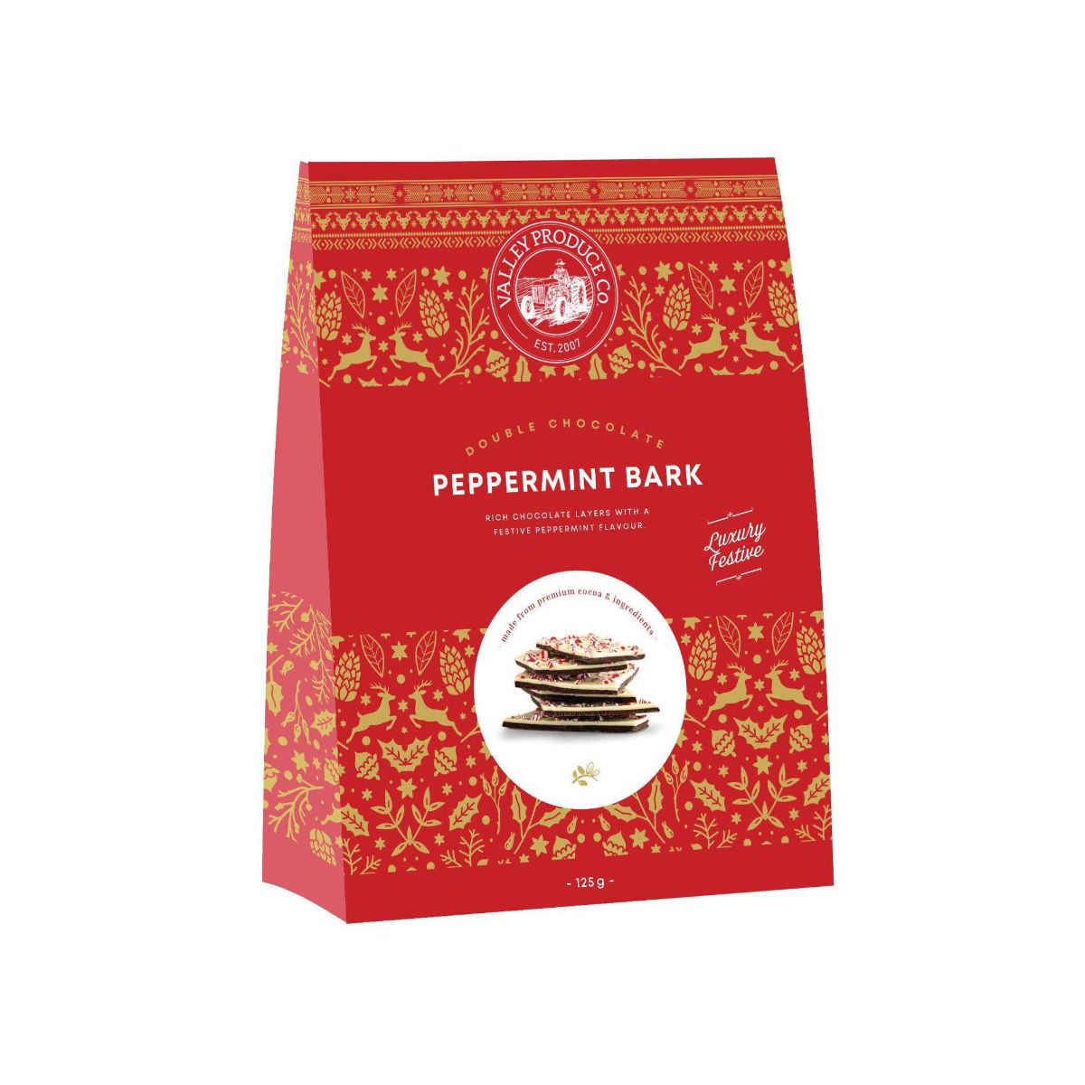 Valley Produce Co. Luxury Festive Peppermint Bark Tent Box 125g