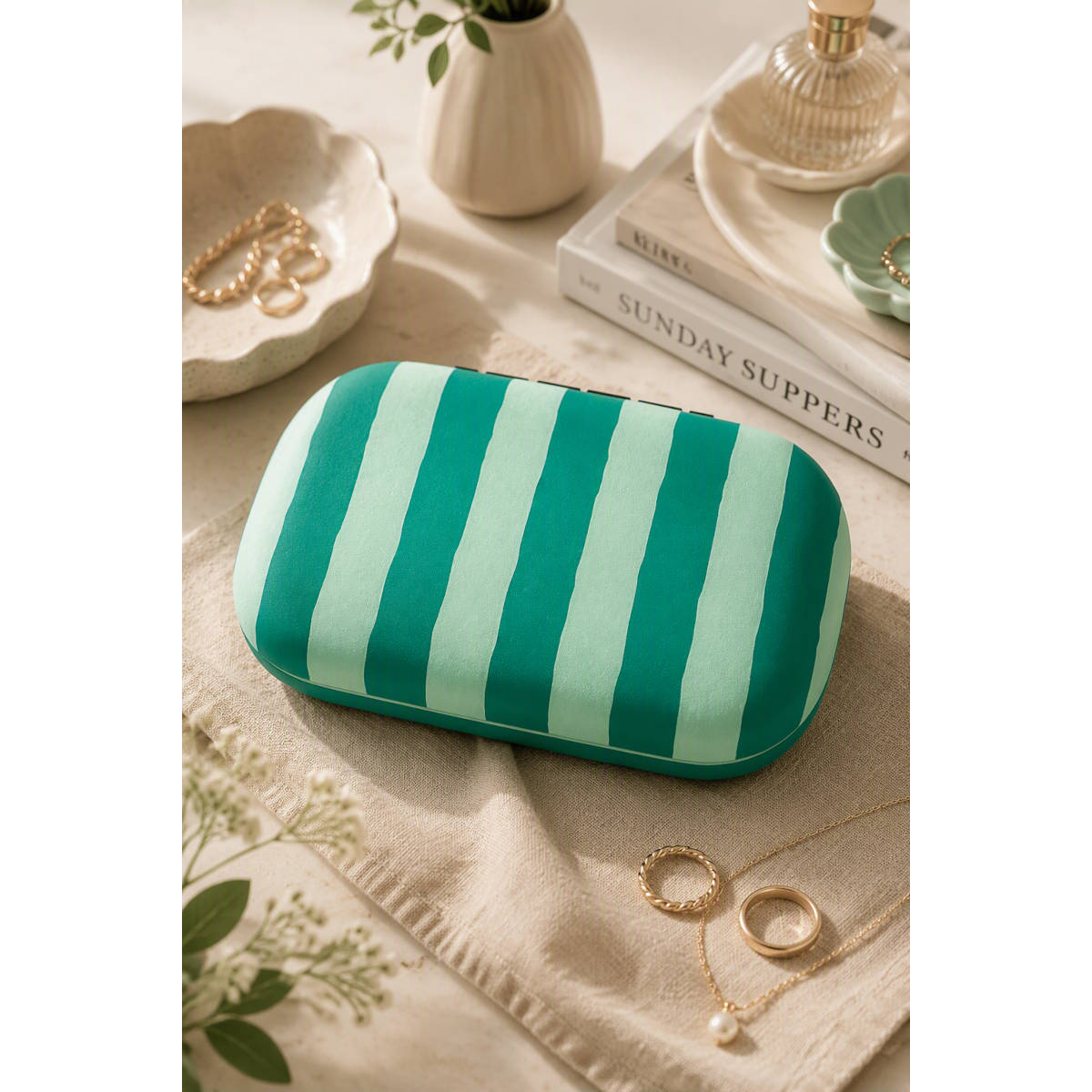 Annabel Trends Safe Keeper Jewelry & Travel Case Green Stripe