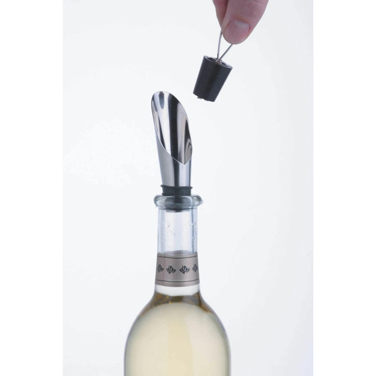 BarCraft Wine Pourer with Stopper Stainless Steel Set 2 Piece
