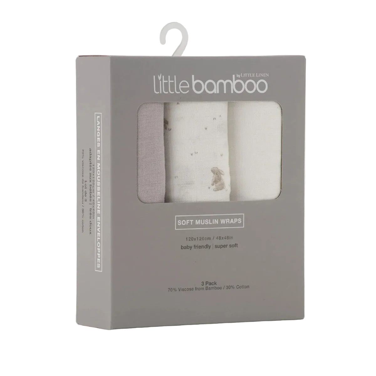 Little Bamboo Baby Muslin Wraps Stone Grey (Pack of 3)