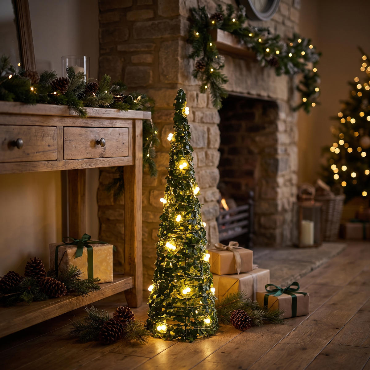 Noel Berry Tree 40 Lights Christmas Decoration White/Green 50cm