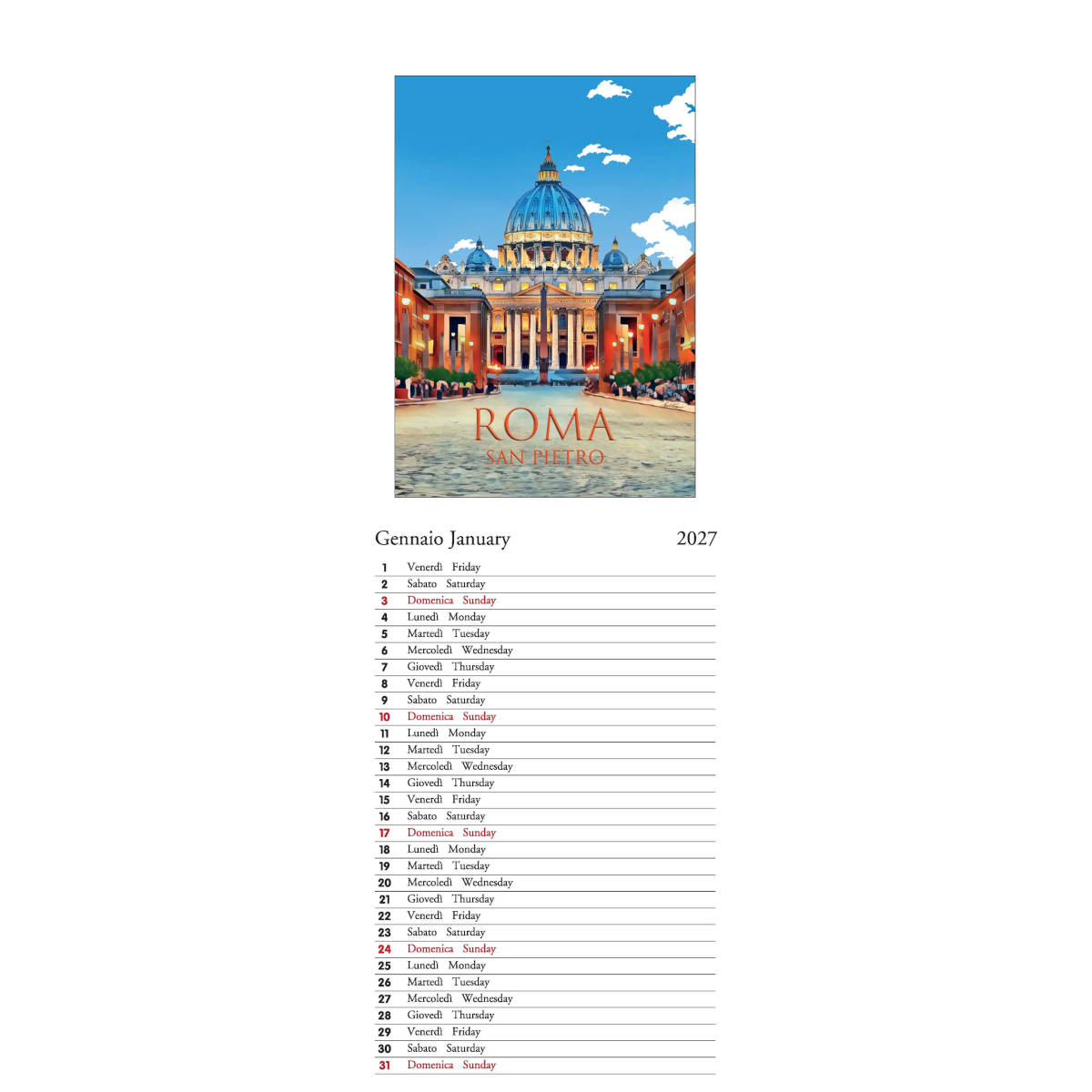 The Paperie Roma 2027 Slim Wall Calendar | Minimax