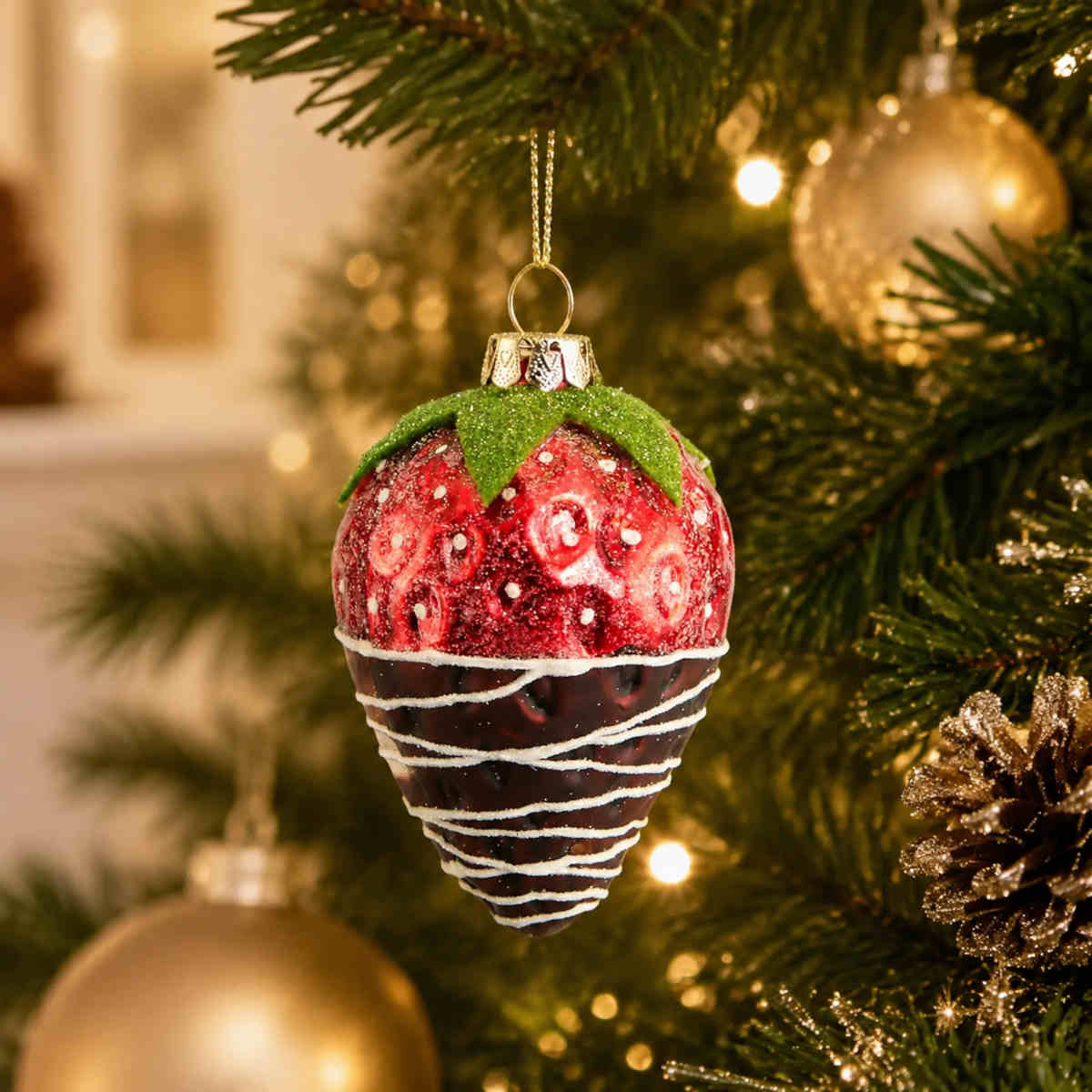 Vixen & Velvet Glass Dipped Strawberry Hanging Decoration 9cm | Minimax