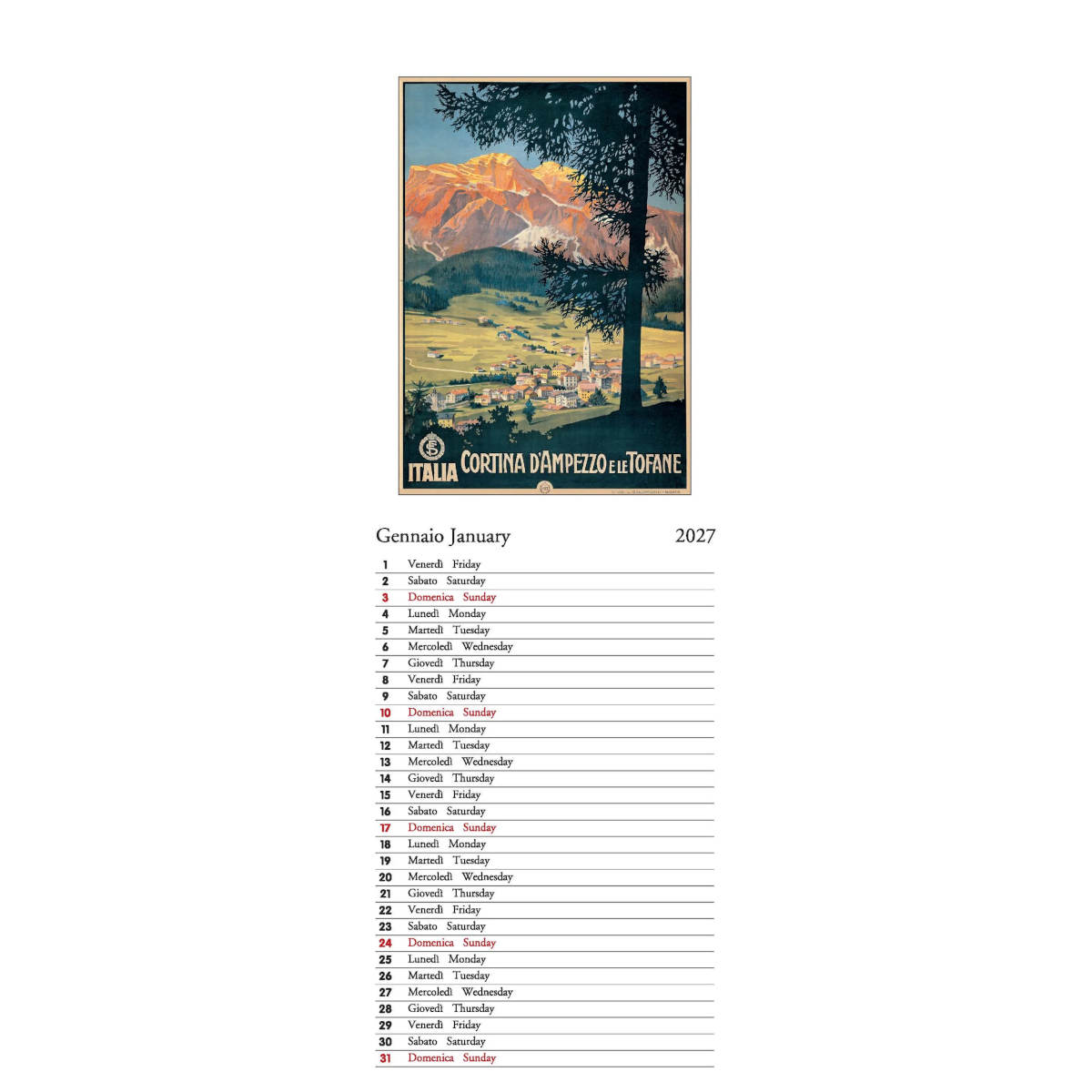 The Paperie Vacanze Italiane 2027 Slim Wall Calendar | Minimax