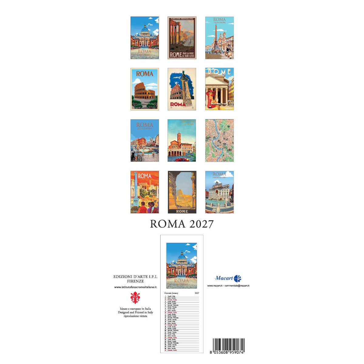 The Paperie Roma 2027 Slim Wall Calendar | Minimax