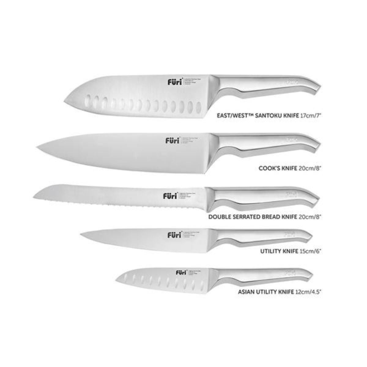 Furi Round Marble Knife Block White & Oak (Set of 6) | Minimax