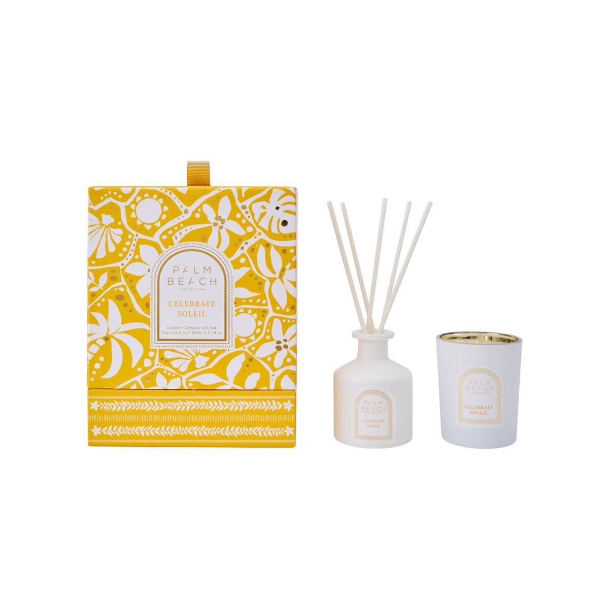 Palm Beach Collection Soleil Mini Candle and Diffuser Set – luxury fragrance gift set with scented soy candle and reed diffuser.