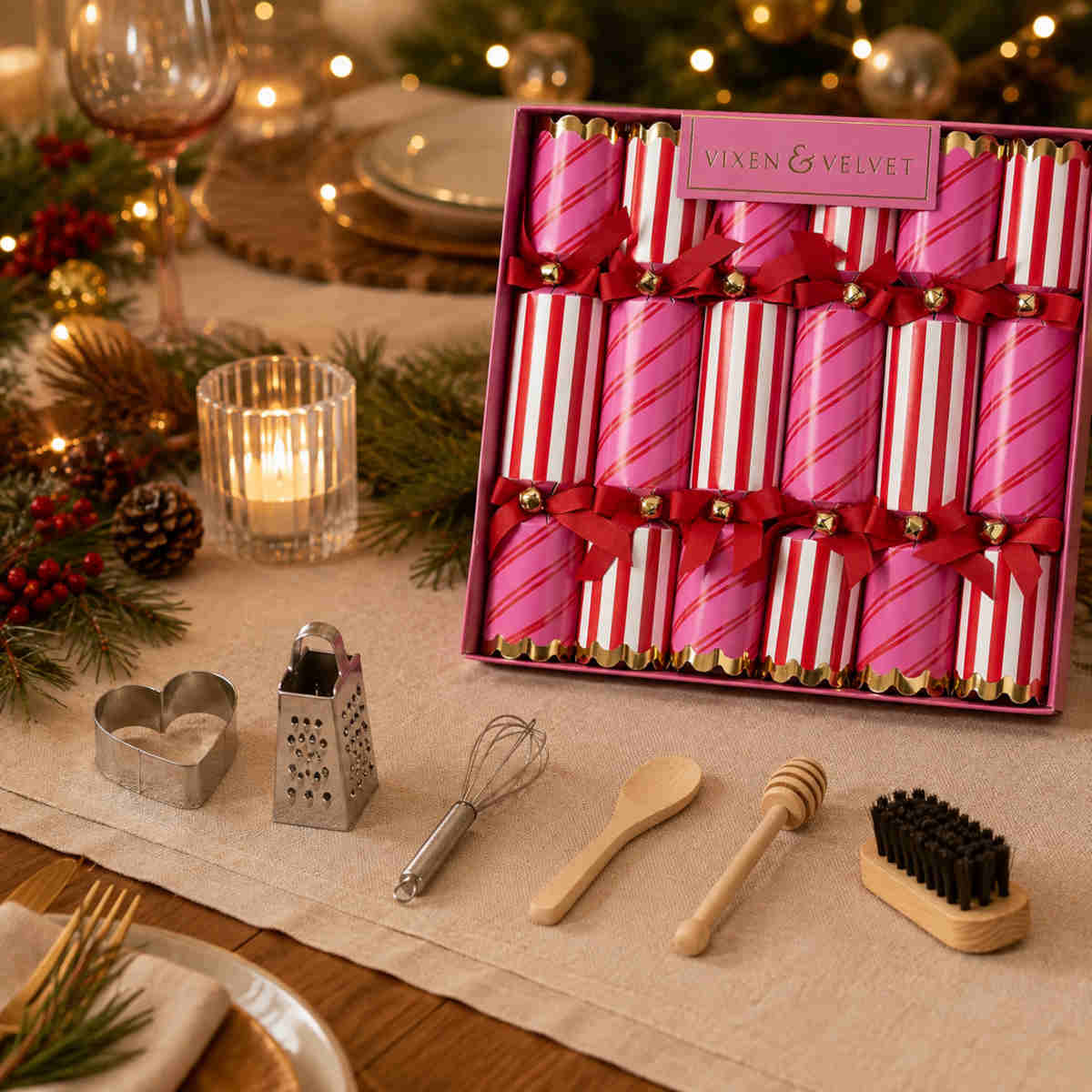 Vixen & Velvet Carnival Stripe Cracker Red/Pink Set of 6 | Minimax