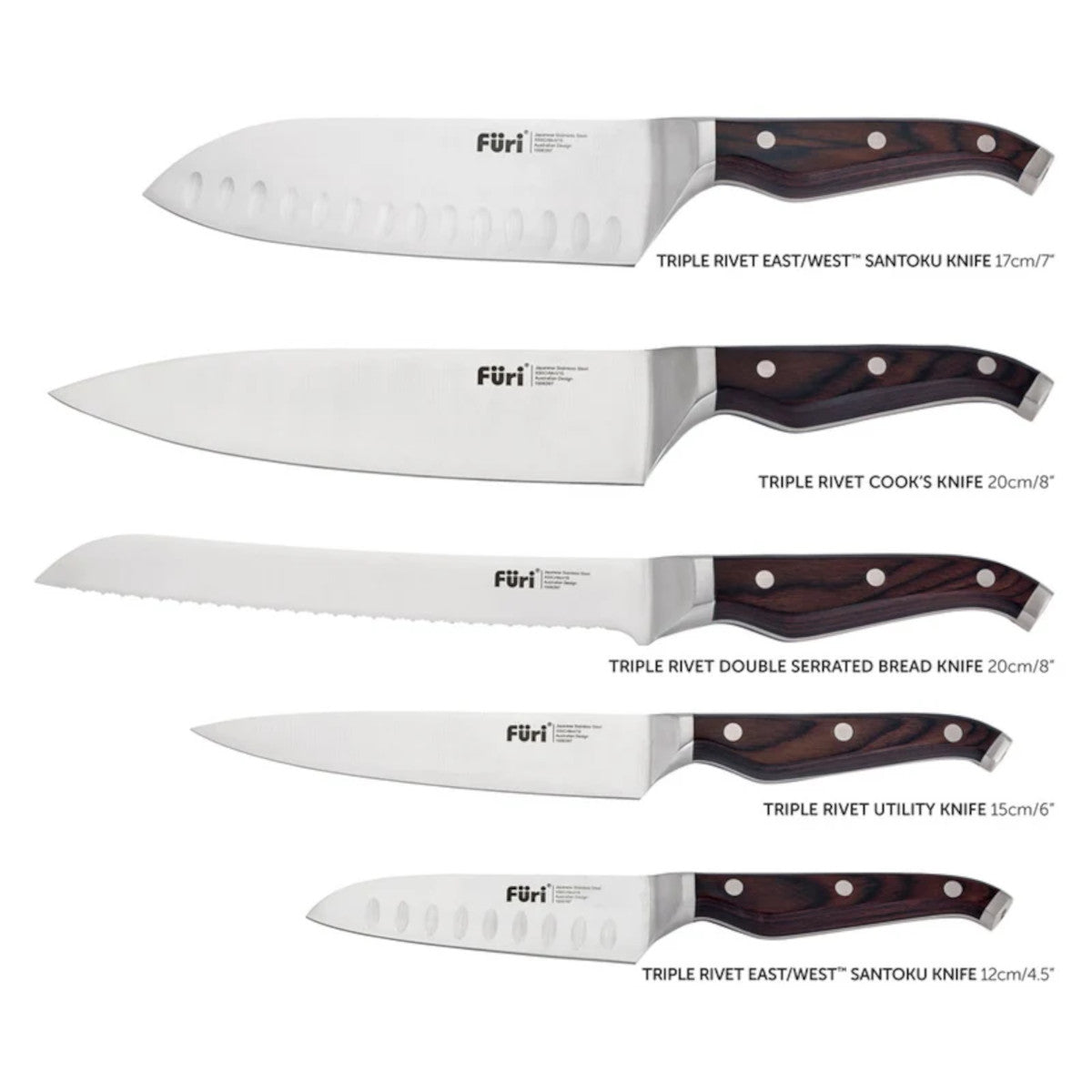 Furi Triple Rivet Magnetic Slimline Knife Block Set 6 Piece