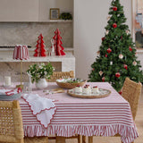 Madras Link Tilly Stripe Frill Tablecloth Red 150 x 230cm