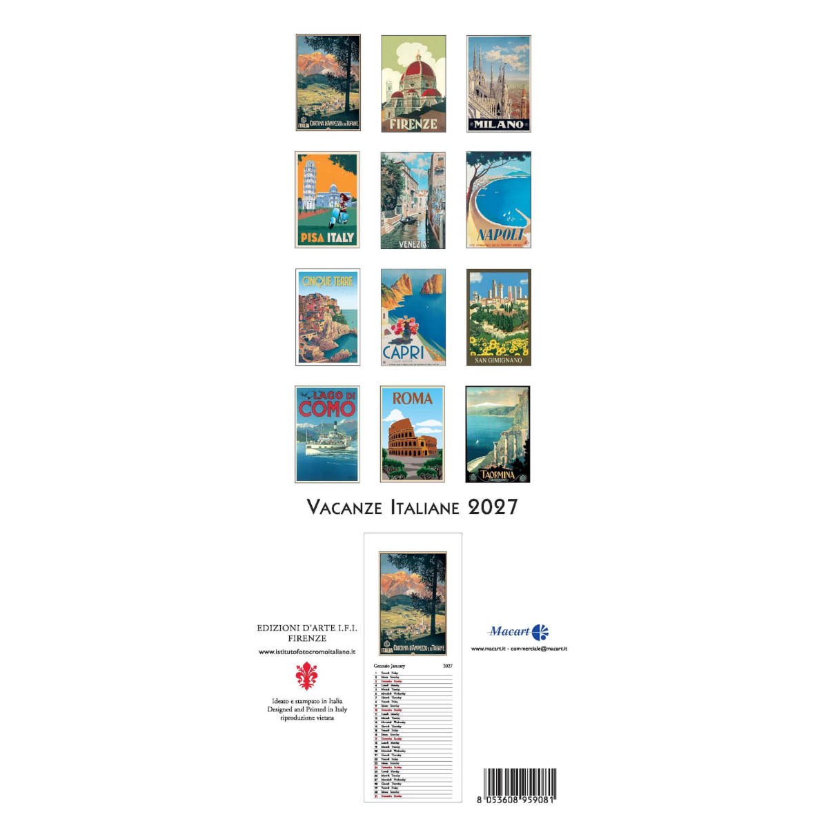 The Paperie Vacanze Italiane 2027 Slim Wall Calendar | Minimax