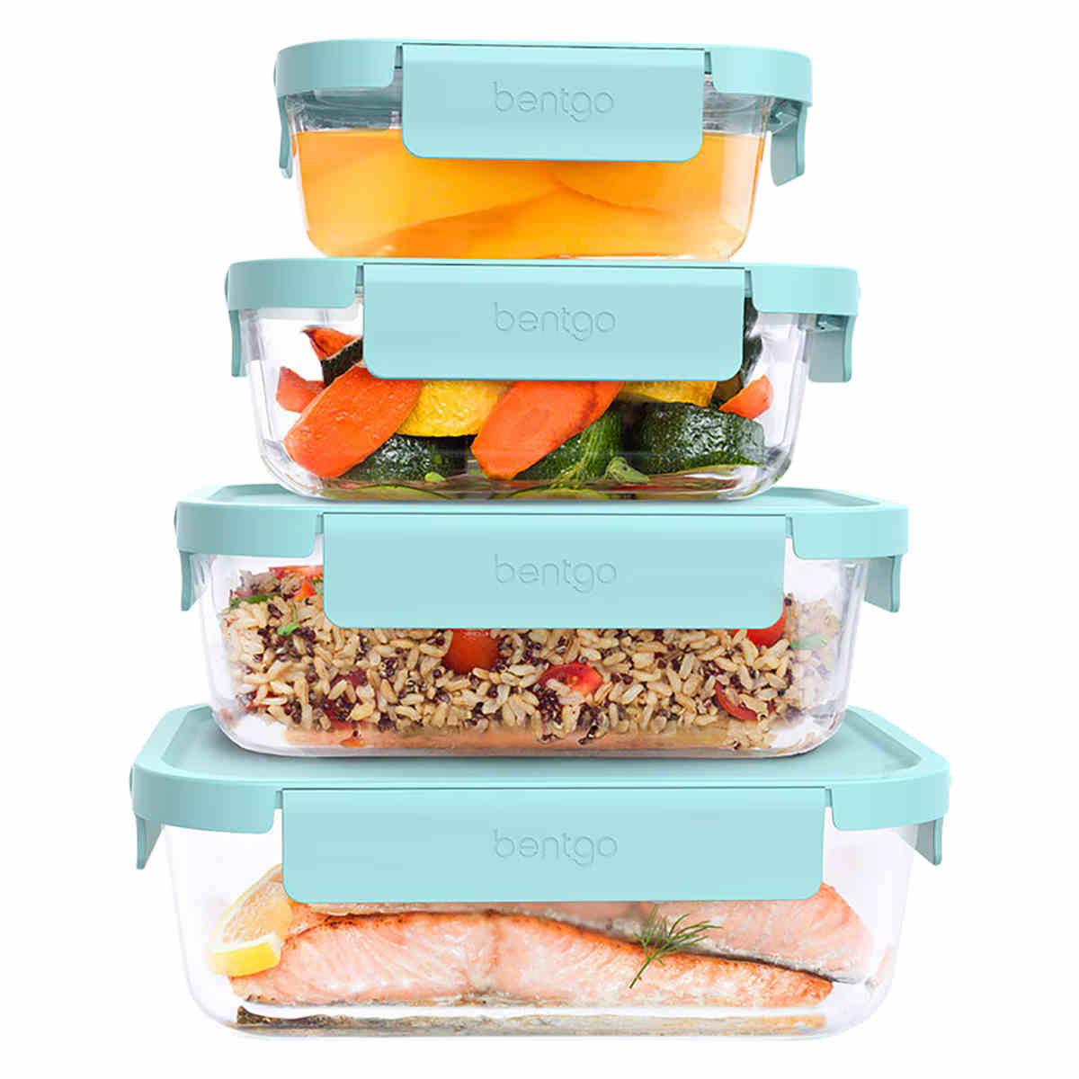 Bentgo Rectangle Glass Food Storage Aqua Set 4 Piece