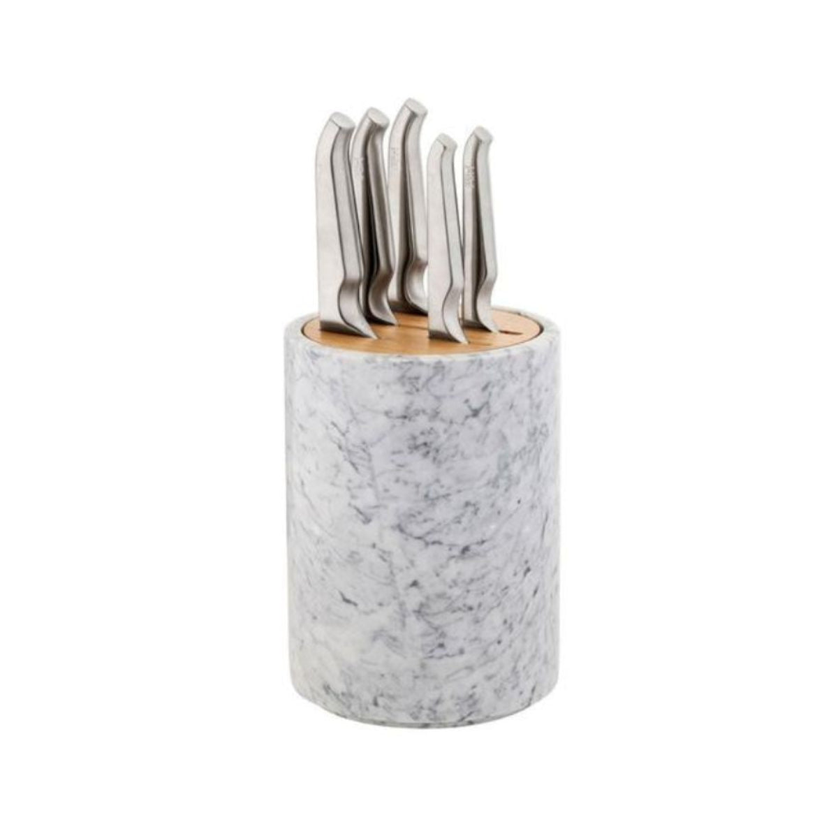 Furi Round Marble Knife Block White & Oak (Set of 6) | Minimax