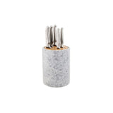 Furi Round Marble Knife Block White & Oak Set of 6