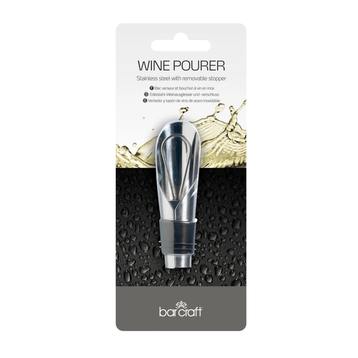 BarCraft Wine Pourer with Stopper Stainless Steel Set 2 Piece