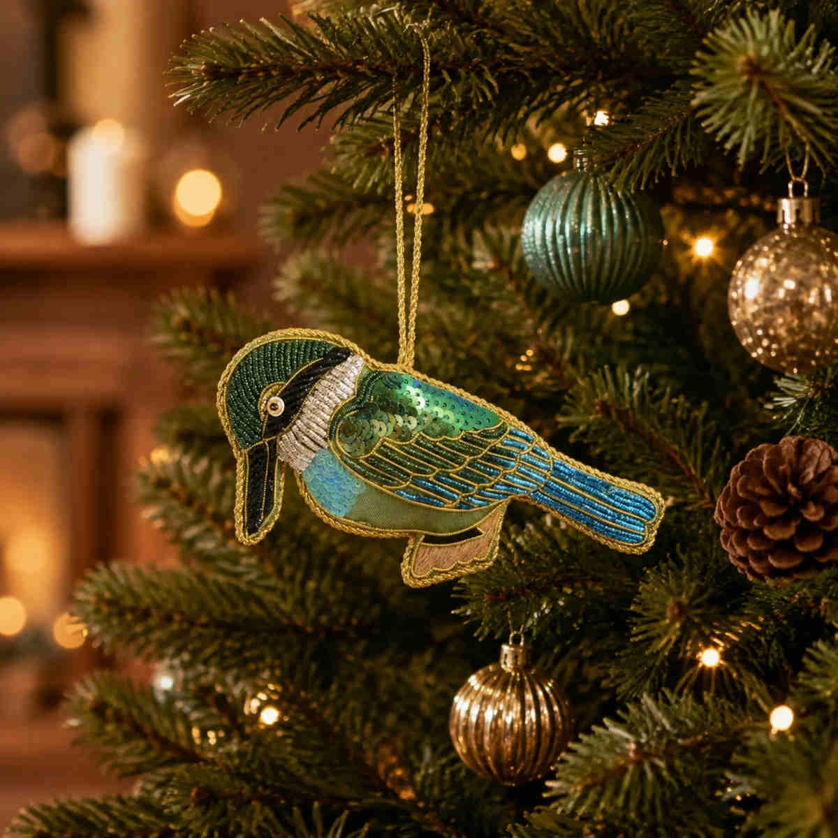 Vixen & Velvet Kingfisher Sequin Decoration 12cm | Minimax