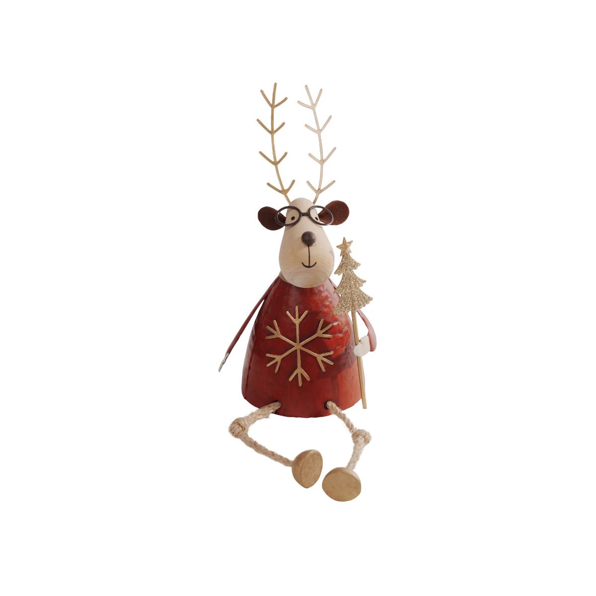 Noel Sitting Reindeer Red Gold 26cm
