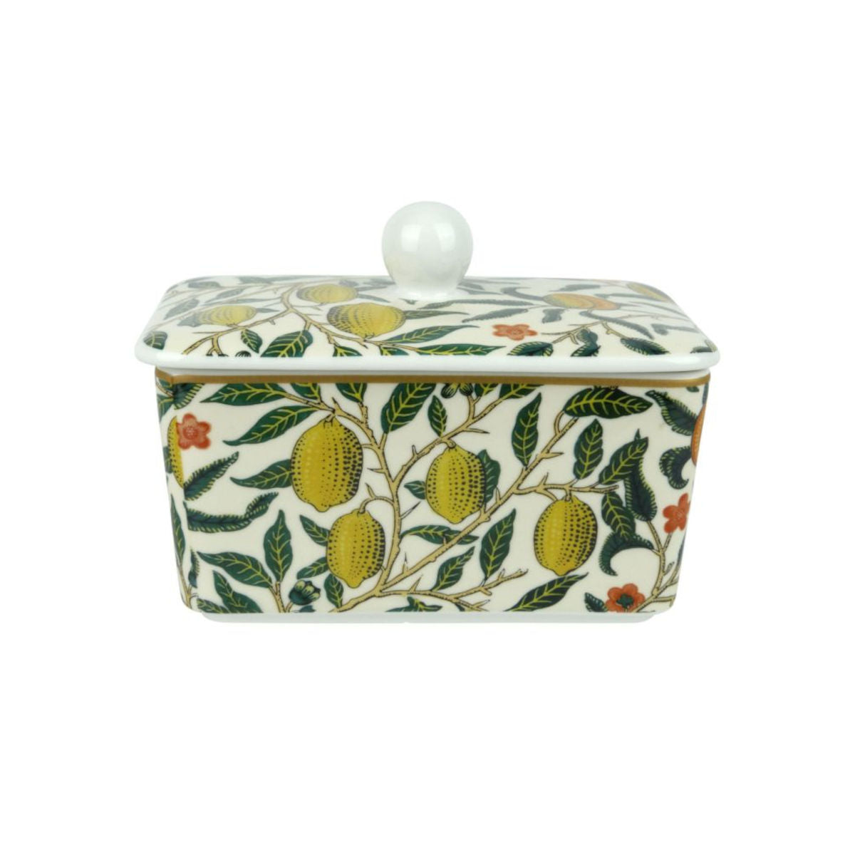 William Morris Fruits China Butter Dish 259g featuring vintage fruit and leaf pattern with lid