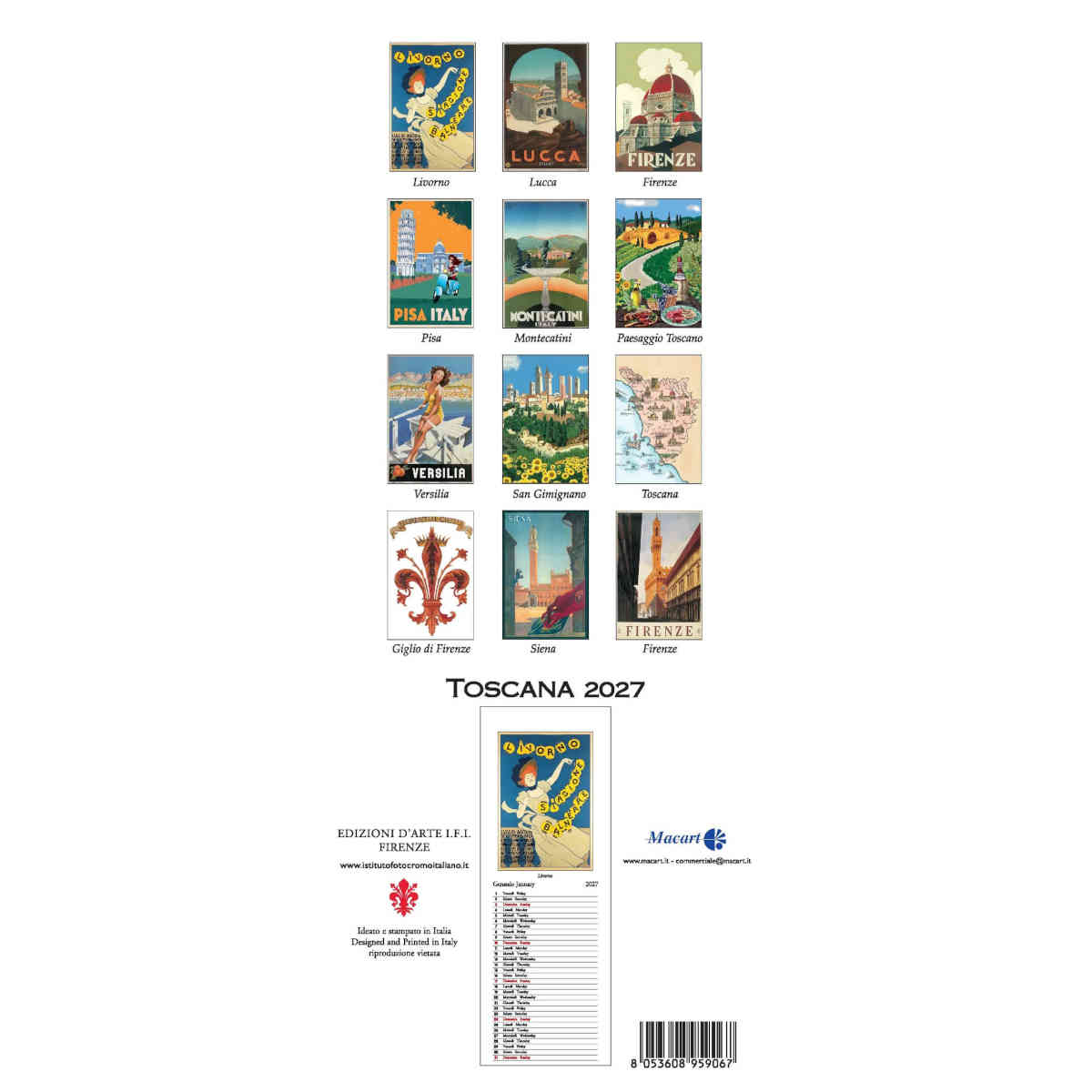 The Paperie Toscana 2027 Slim Wall Calendar | Minimax