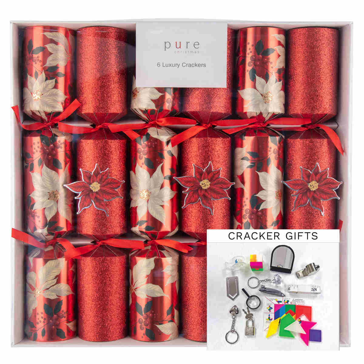 Pure Christmas Lux Poinsettia Cracker Red 36cm (Set of 6) | Minimax